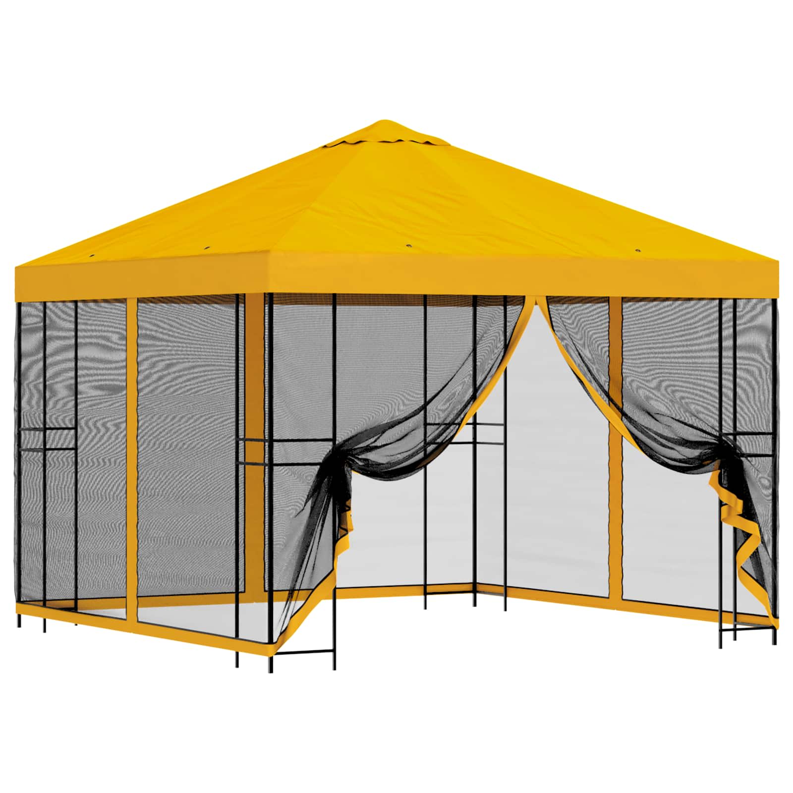 Tuin Gazebo met Zijwanden 3 x 3 m Geel Polyester en staal is nu te koop bij PeponiXL, paradijselijk wonen!