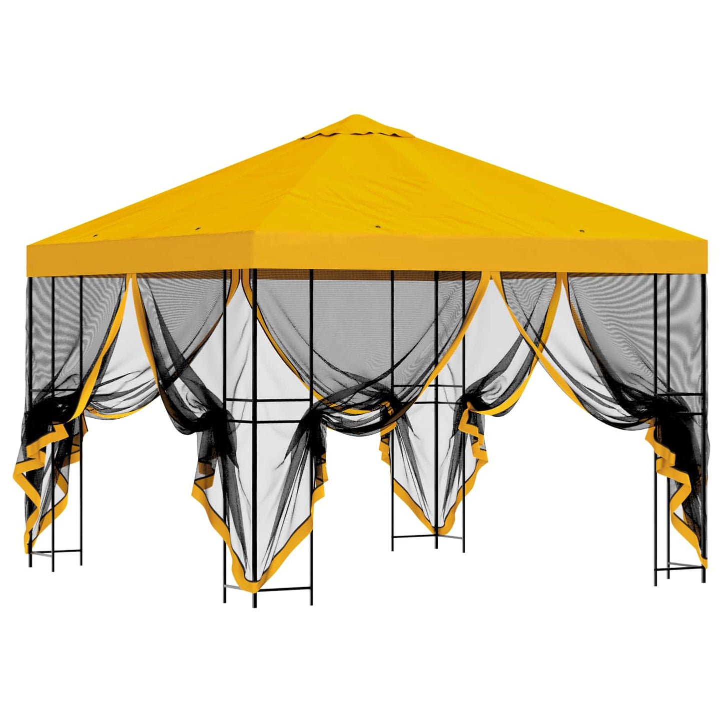 Tuin Gazebo met Zijwanden 3 x 3 m Geel Polyester en staal is nu te koop bij PeponiXL, paradijselijk wonen!