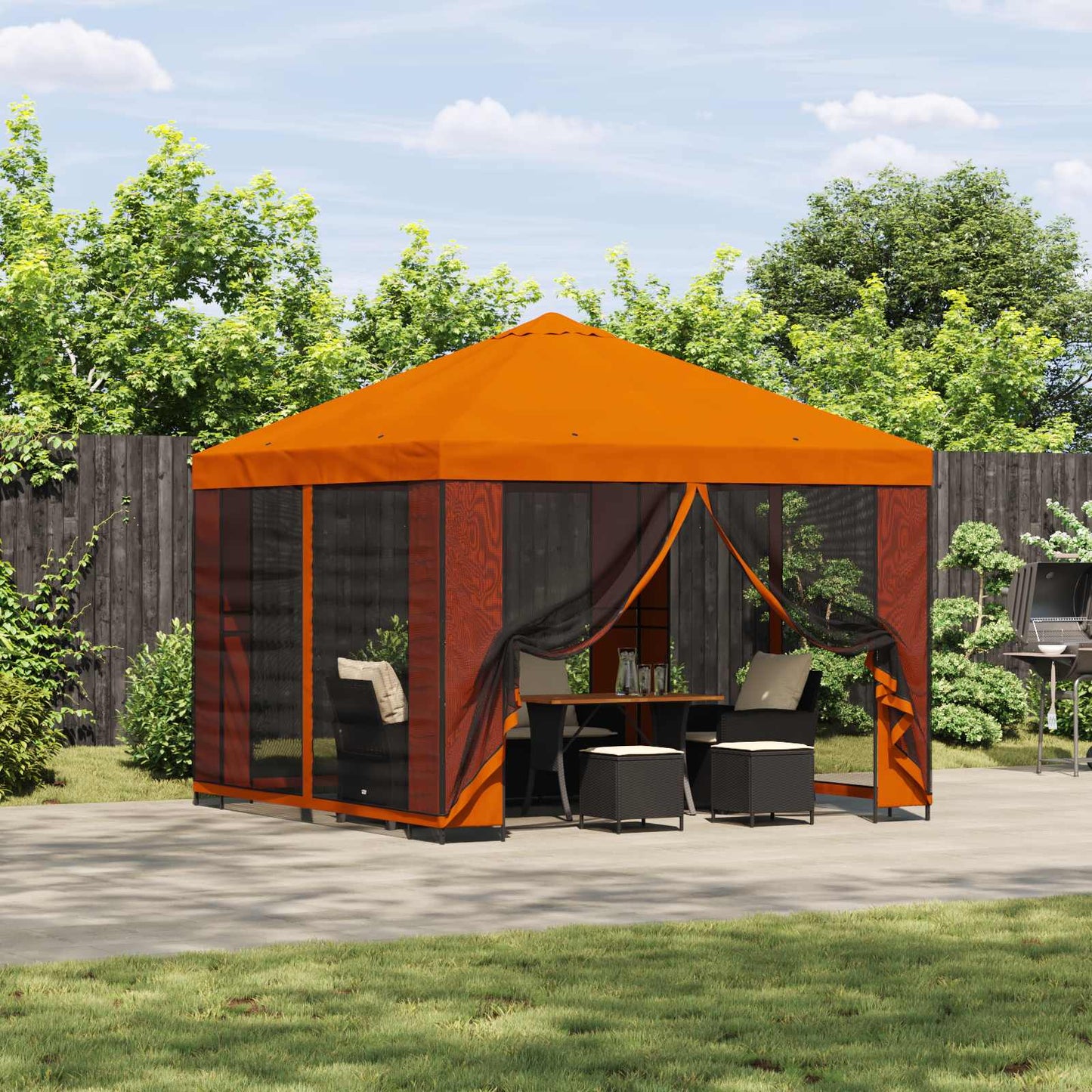 Tuin Gazebo met Zijwanden 3 x 3 m Oranje Polyester en staal is nu te koop bij PeponiXL, paradijselijk wonen!