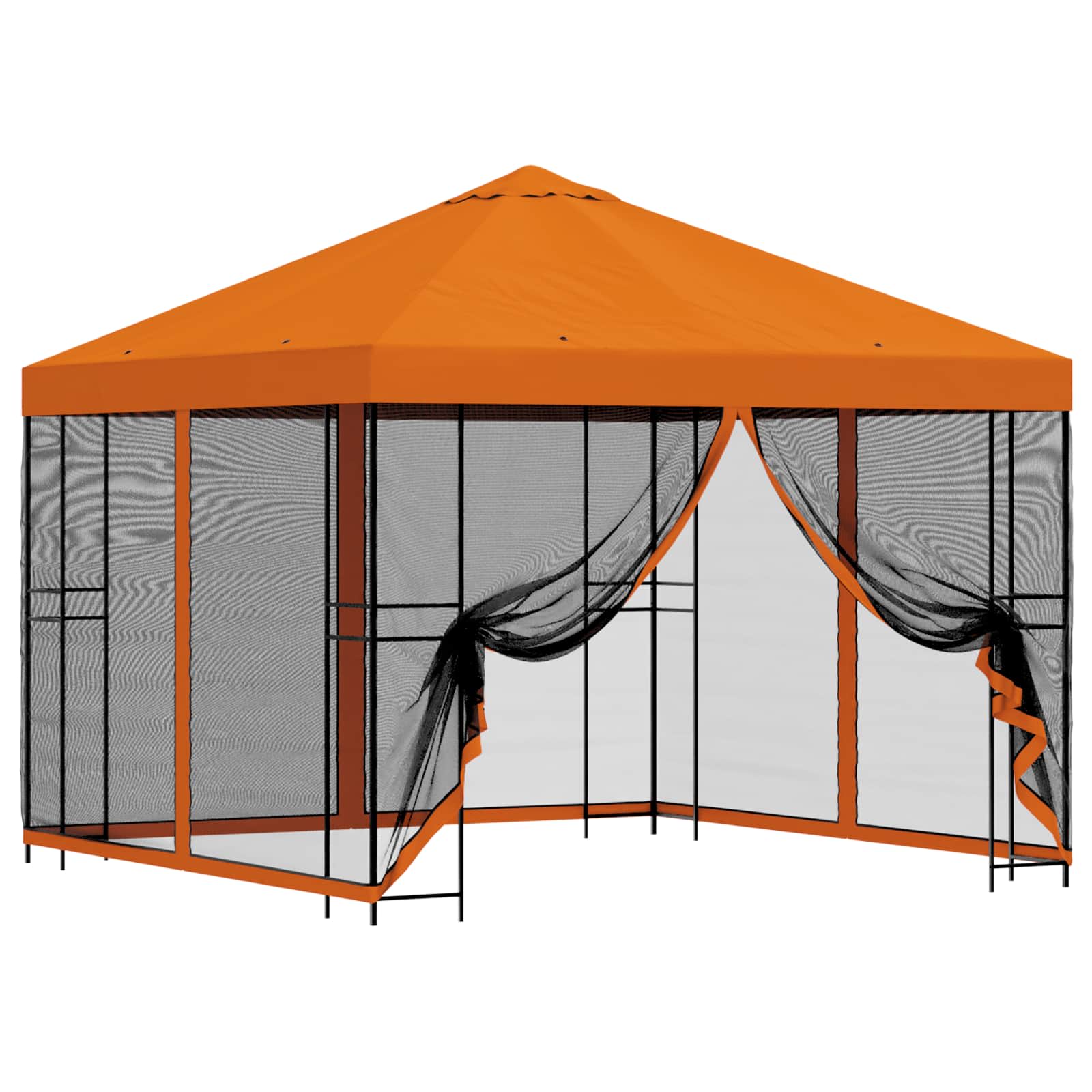 Tuin Gazebo met Zijwanden 3 x 3 m Oranje Polyester en staal is nu te koop bij PeponiXL, paradijselijk wonen!
