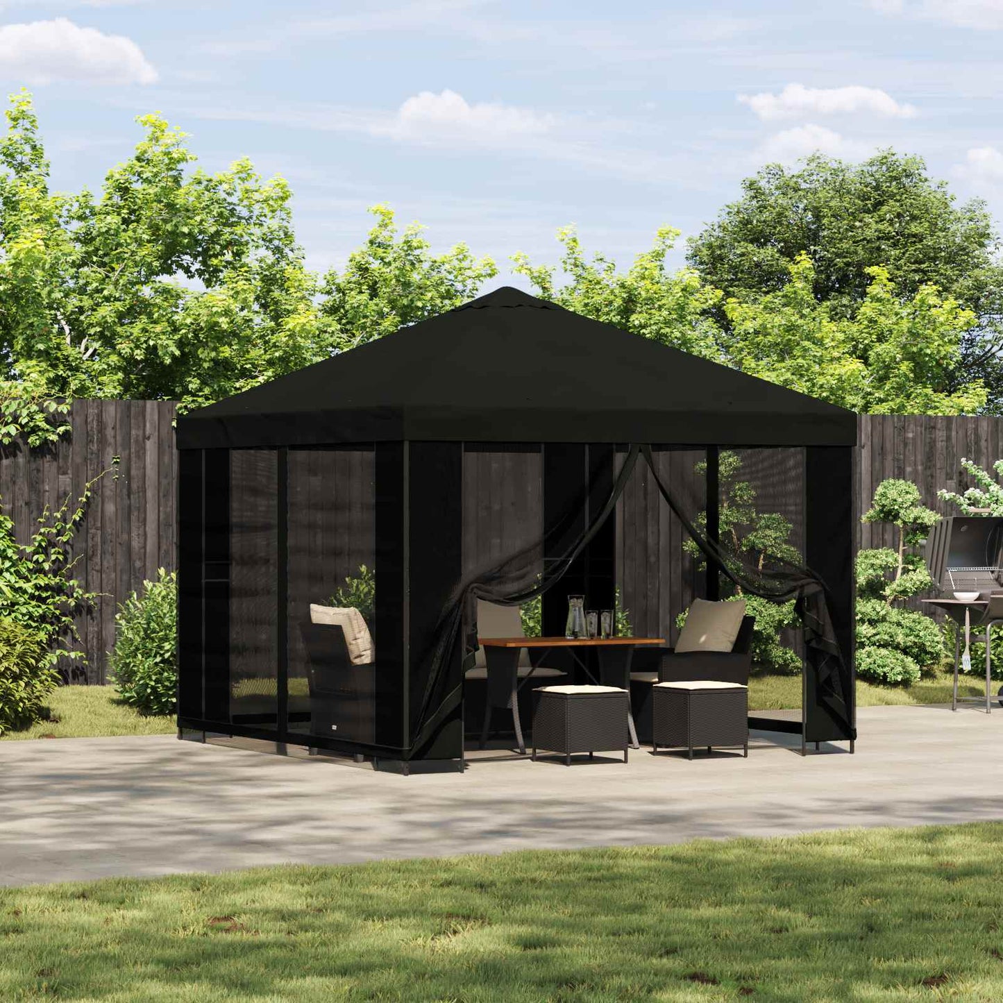 Tuin Gazebo met Zijwanden 3 x 3 m Zwart Polyester en staal is nu te koop bij PeponiXL, paradijselijk wonen!