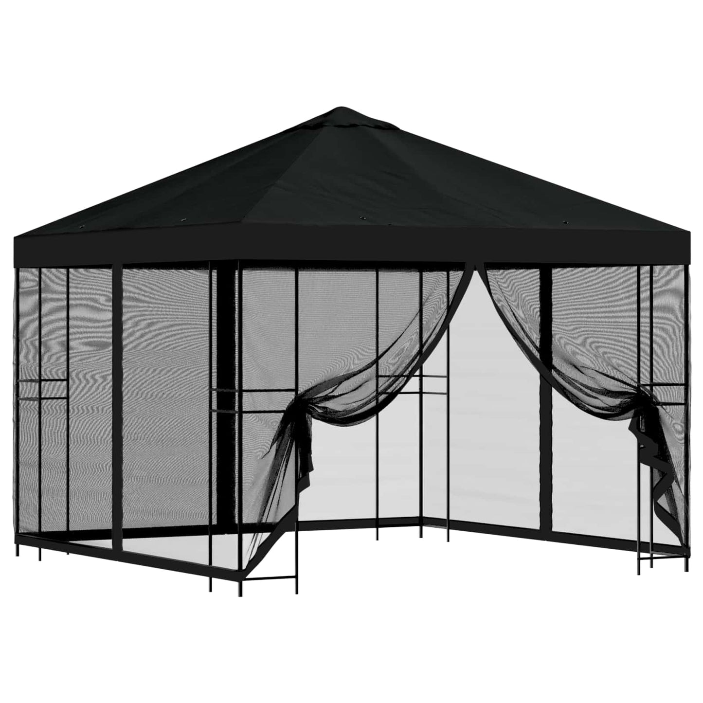 Tuin Gazebo met Zijwanden 3 x 3 m Zwart Polyester en staal is nu te koop bij PeponiXL, paradijselijk wonen!