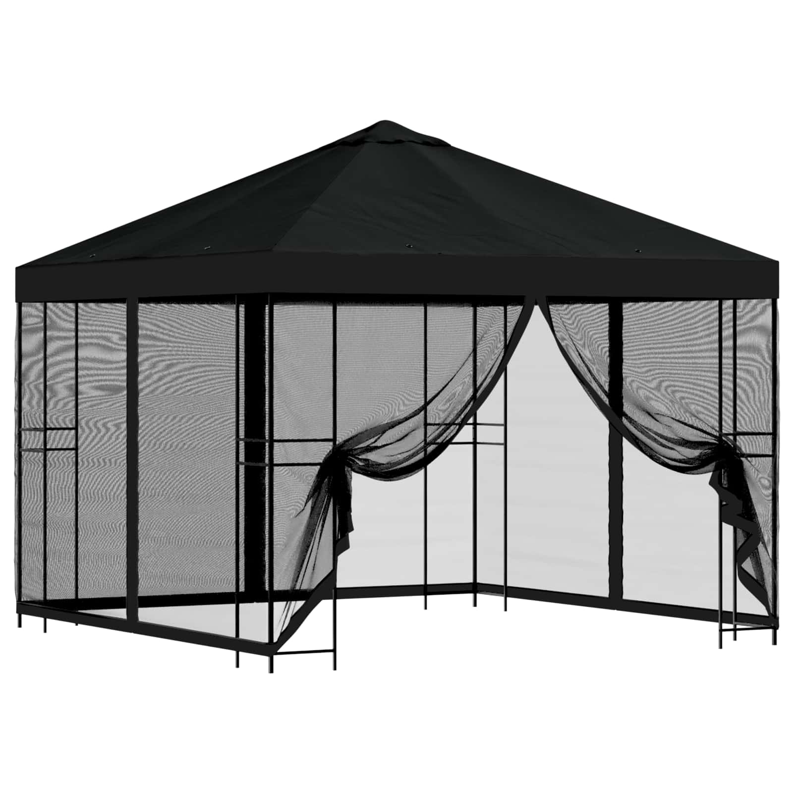 Tuin Gazebo met Zijwanden 3 x 3 m Zwart Polyester en staal is nu te koop bij PeponiXL, paradijselijk wonen!