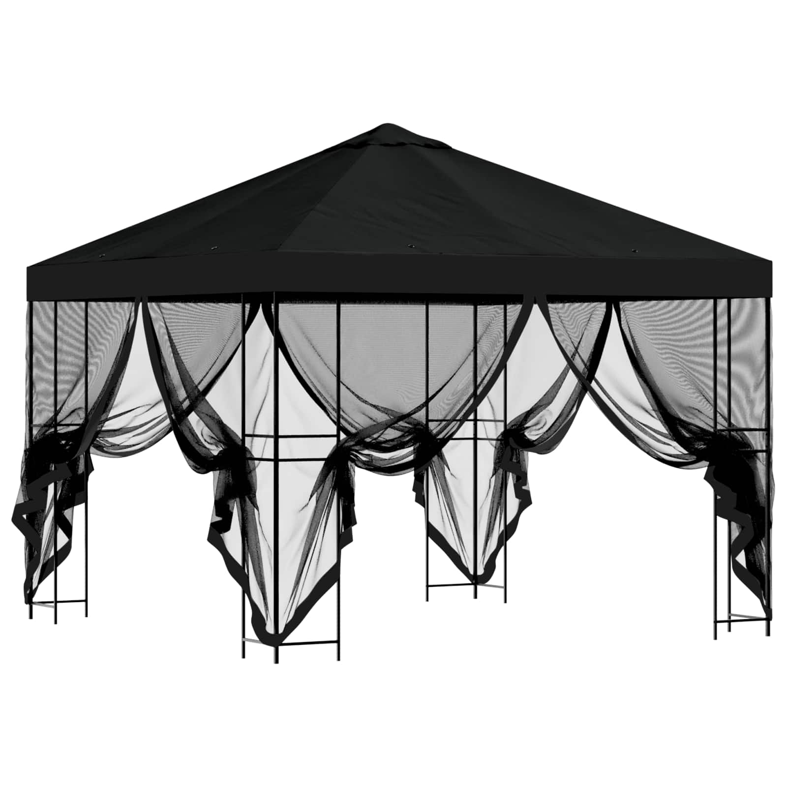 Tuin Gazebo met Zijwanden 3 x 3 m Zwart Polyester en staal is nu te koop bij PeponiXL, paradijselijk wonen!