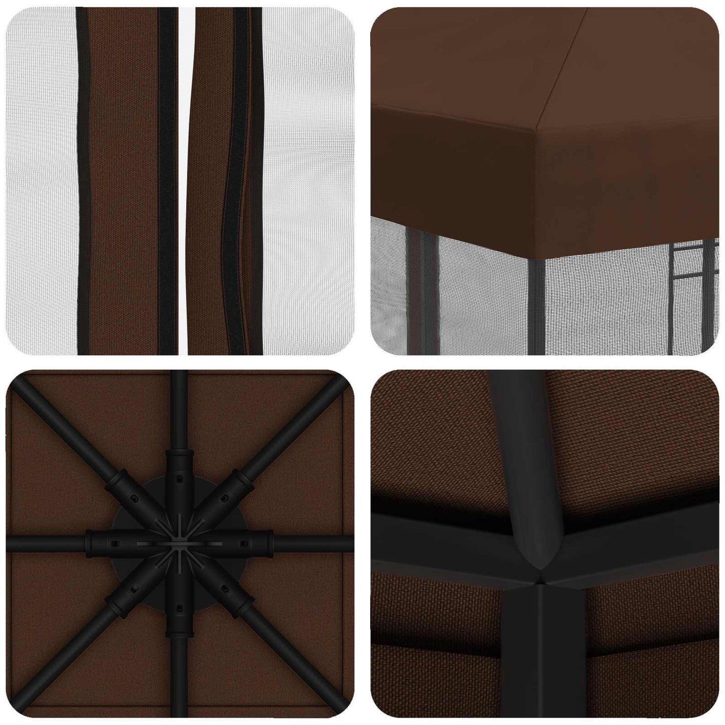 Tuin Gazebo met Zijwanden 3 x 3 m Bruin Polyester en staal 190 is nu te koop bij PeponiXL, paradijselijk wonen!