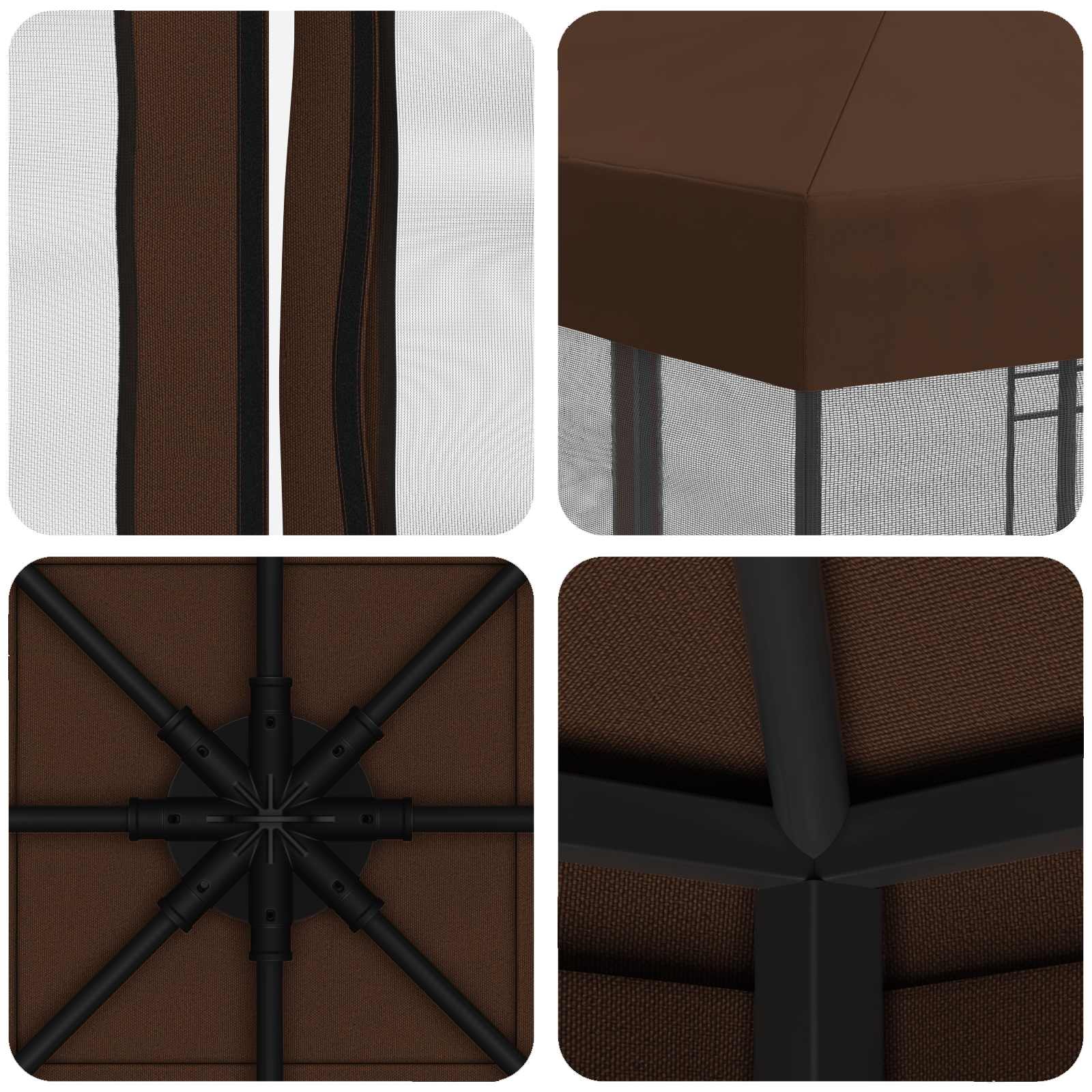Tuin Gazebo met Zijwanden 3 x 3 m Bruin Polyester en staal 190 is nu te koop bij PeponiXL, paradijselijk wonen!