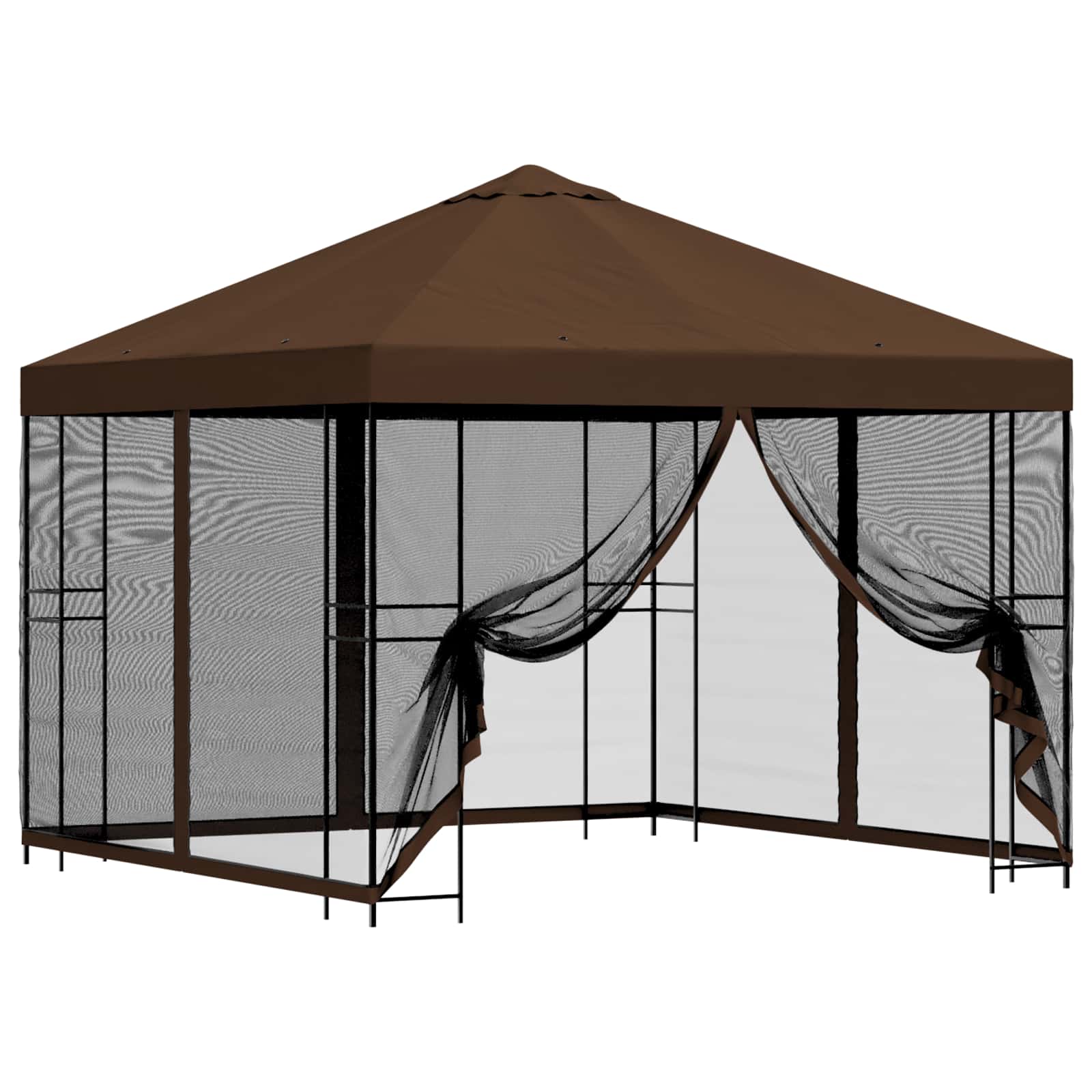 Tuin Gazebo met Zijwanden 3 x 3 m Bruin Polyester en staal 190 is nu te koop bij PeponiXL, paradijselijk wonen!
