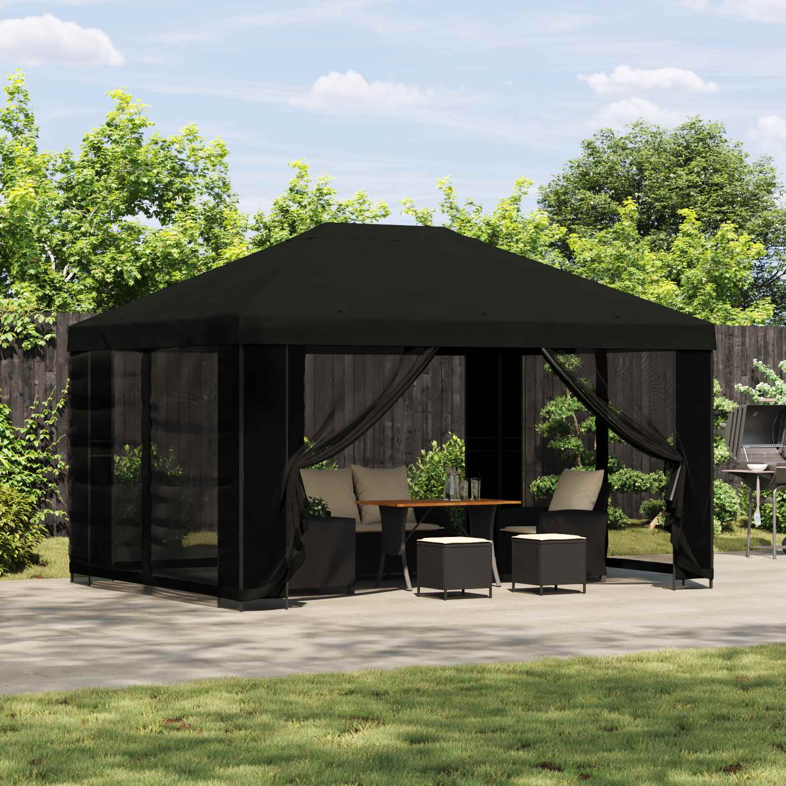 Prieel 4 × 3 m Zwart Polyester en staal 190 is nu te koop bij PeponiXL, paradijselijk wonen!