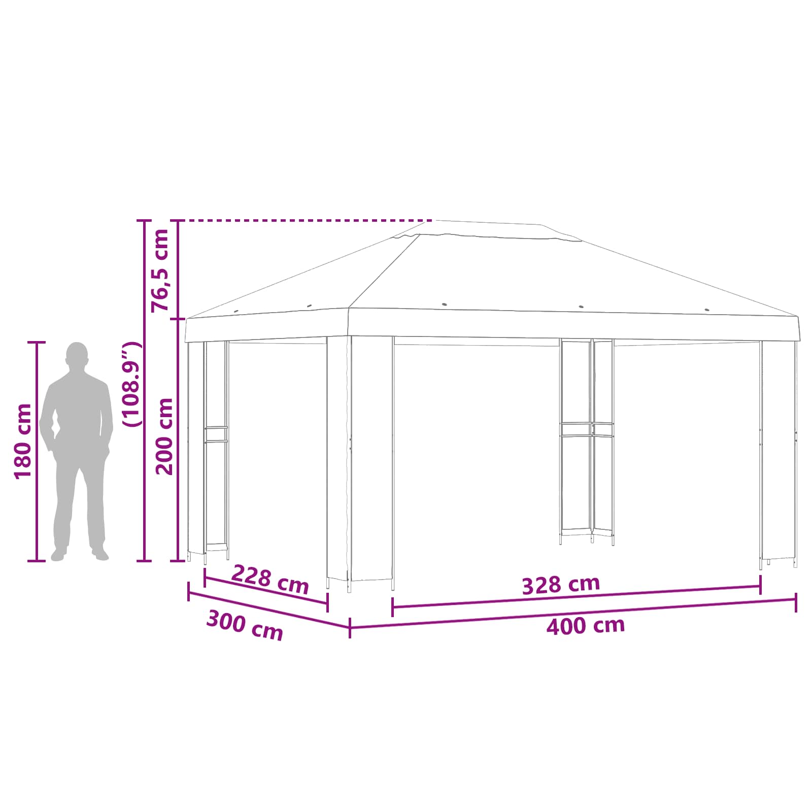 Prieel 4 × 3 m Zwart Polyester en staal 190 is nu te koop bij PeponiXL, paradijselijk wonen!