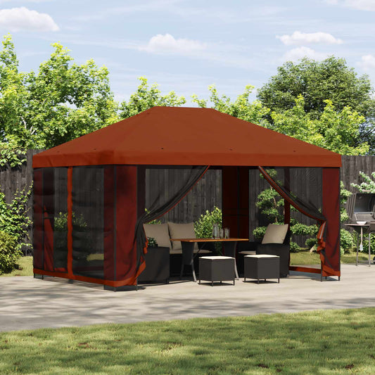 Paviljoen met zijwanden 4 × 3 m Terracotta Polyester en staal is nu te koop bij PeponiXL, paradijselijk wonen!