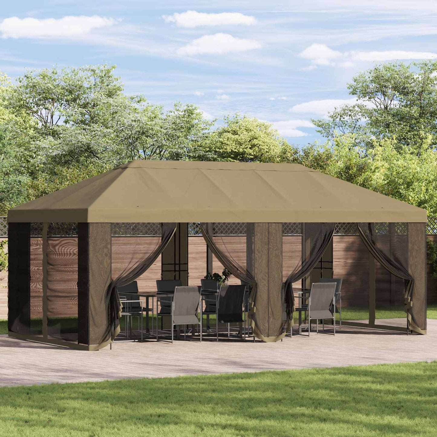 Gazebo Hoes met Zijwanden Beige 600,5 x 300,5 cm Polyester is nu te koop bij PeponiXL, paradijselijk wonen!