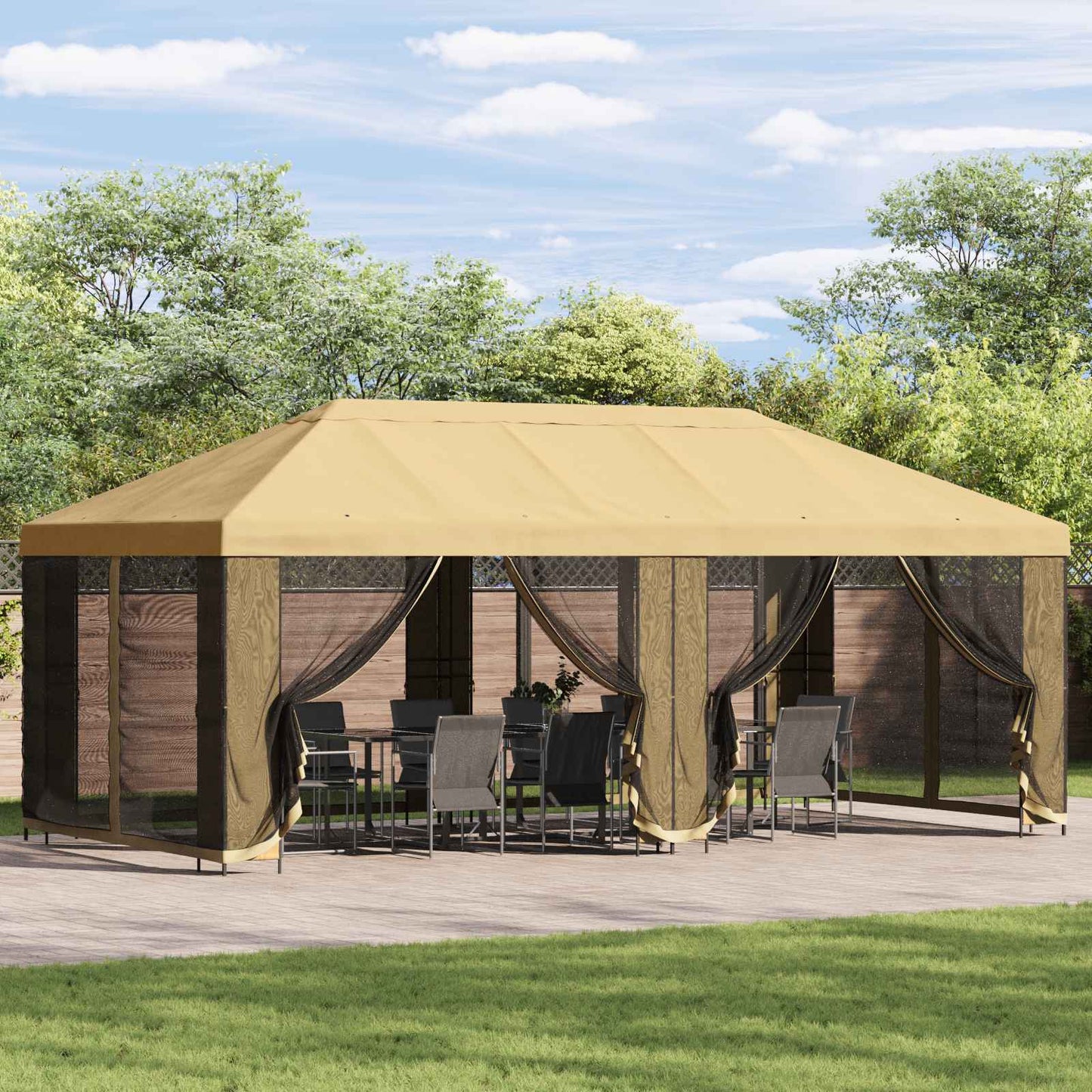 Gazebo Hoes met Zijwanden Crèmekleurig 600,5 x 300,5 cm is nu te koop bij PeponiXL, paradijselijk wonen!