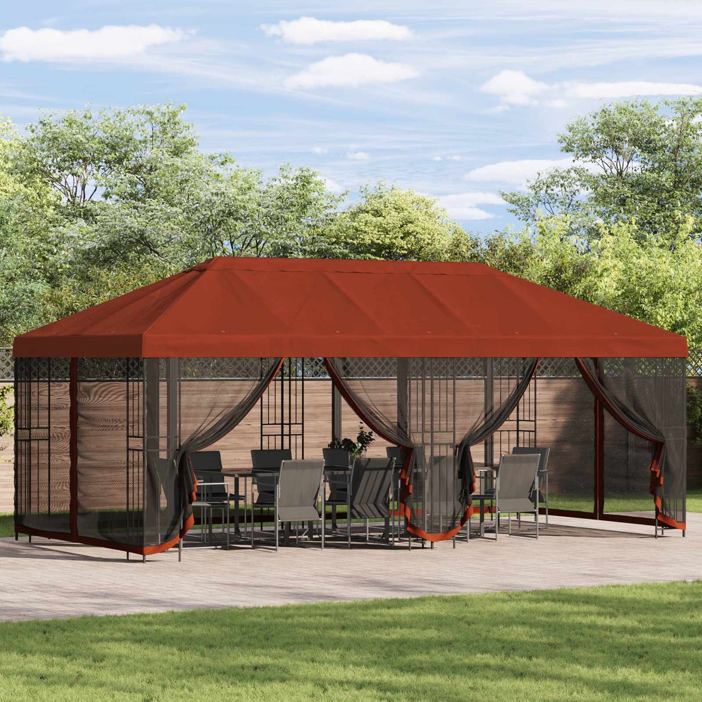 Gazebo Hoes met Zijwanden Terracotta 600,5 x 300,5 cm Polyester is nu te koop bij PeponiXL, paradijselijk wonen!