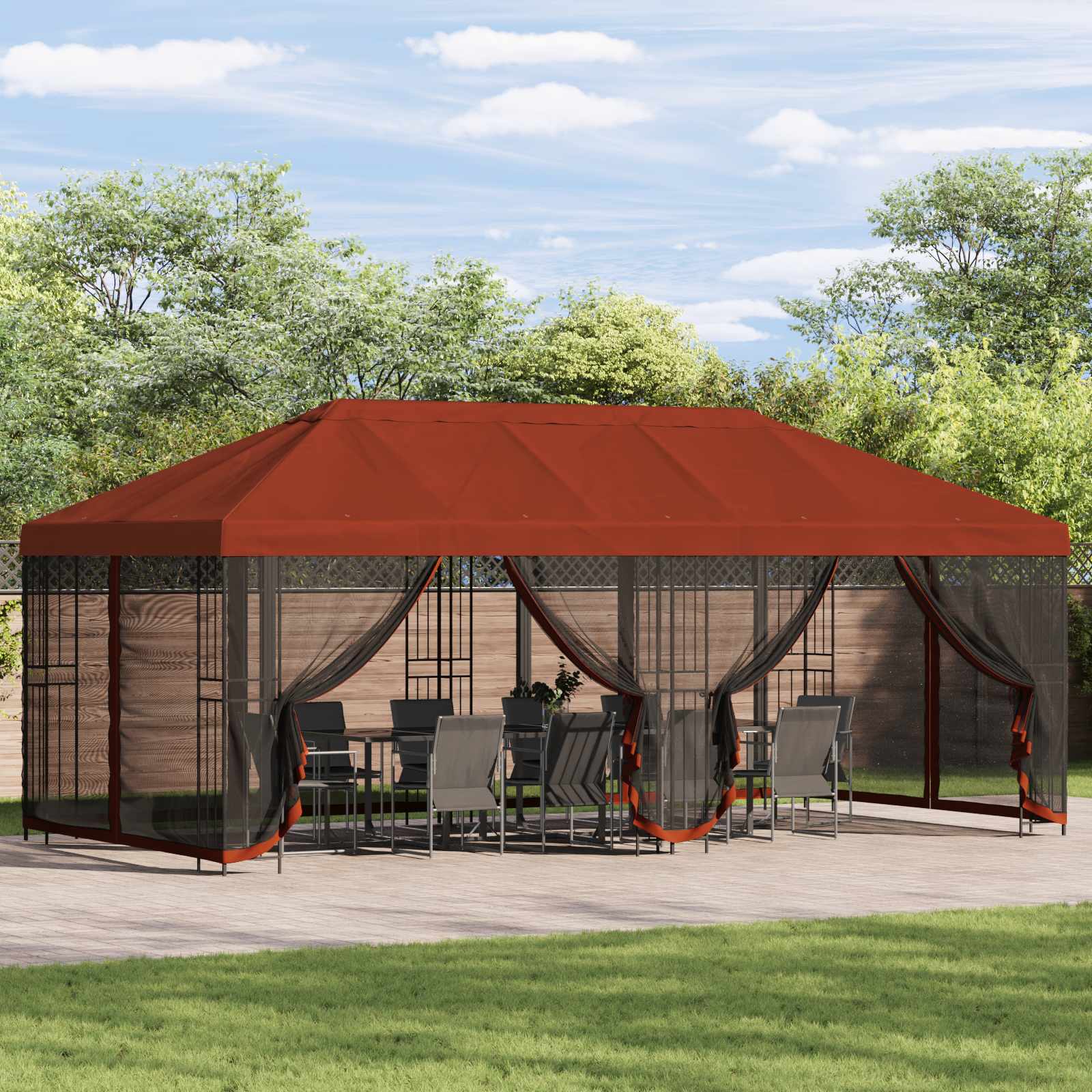 Gazebo Hoes met Zijwanden Terracotta 600,5 x 300,5 cm Polyester is nu te koop bij PeponiXL, paradijselijk wonen!