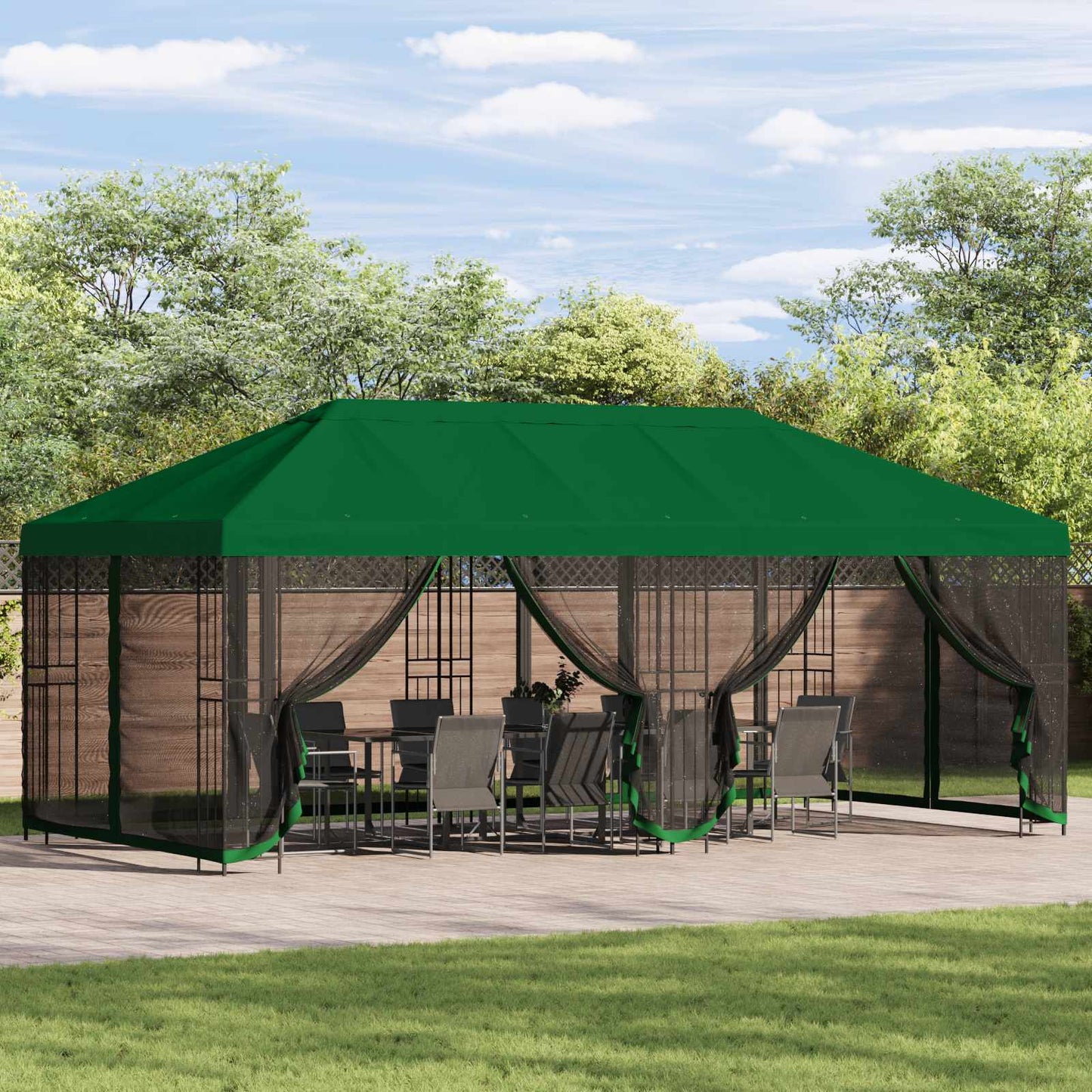 Gazebo Hoes met Zijwanden Groen 600,5 x 300,5 cm Polyester is nu te koop bij PeponiXL, paradijselijk wonen!