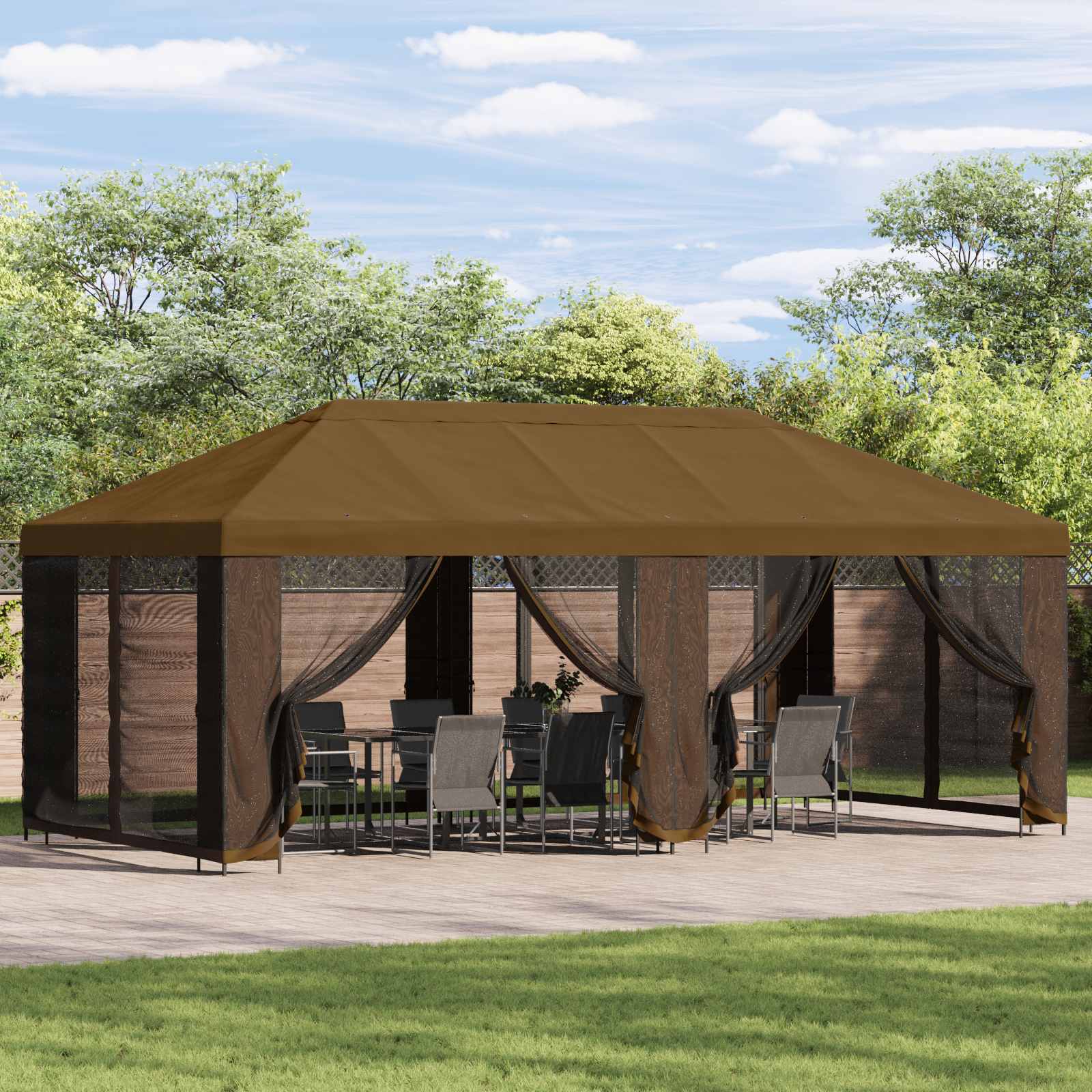 Gazebo Hoes met Zijwanden Taupe 600,5 x 300,5 cm Polyester is nu te koop bij PeponiXL, paradijselijk wonen!