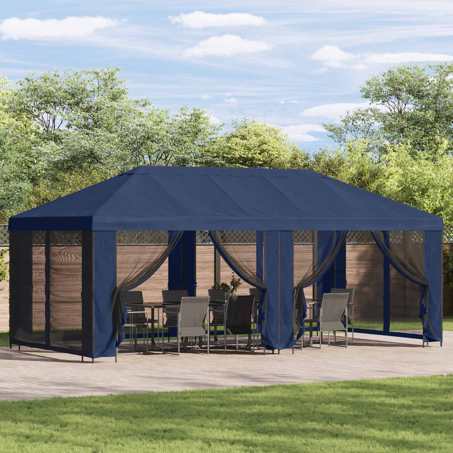 Gazebo Hoes met Zijwanden Blauw 600,5 x 300,5 cm Polyester is nu te koop bij PeponiXL, paradijselijk wonen!