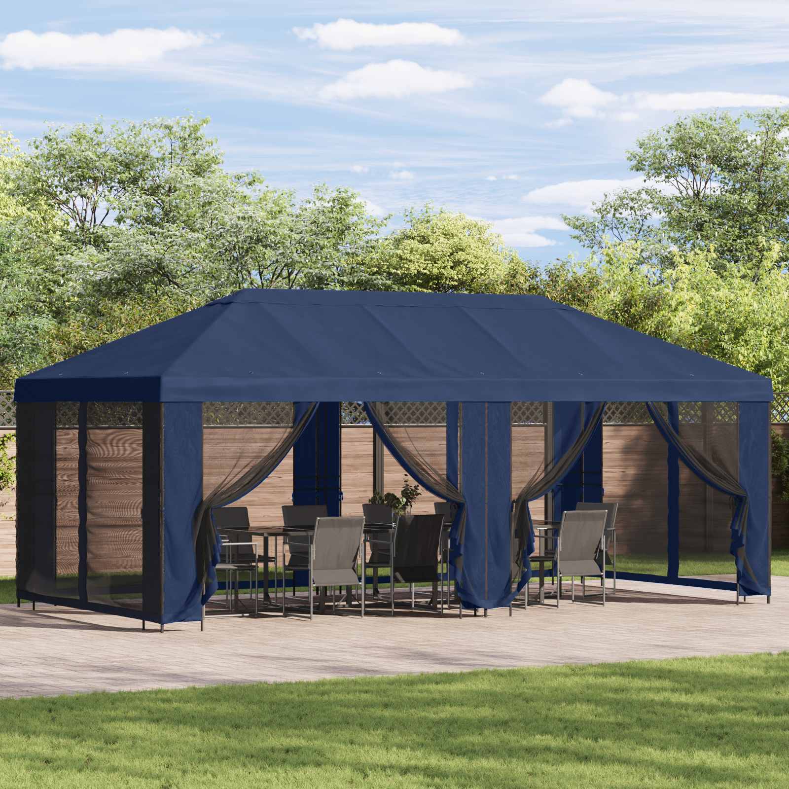 Gazebo Hoes met Zijwanden Blauw 600,5 x 300,5 cm Polyester is nu te koop bij PeponiXL, paradijselijk wonen!