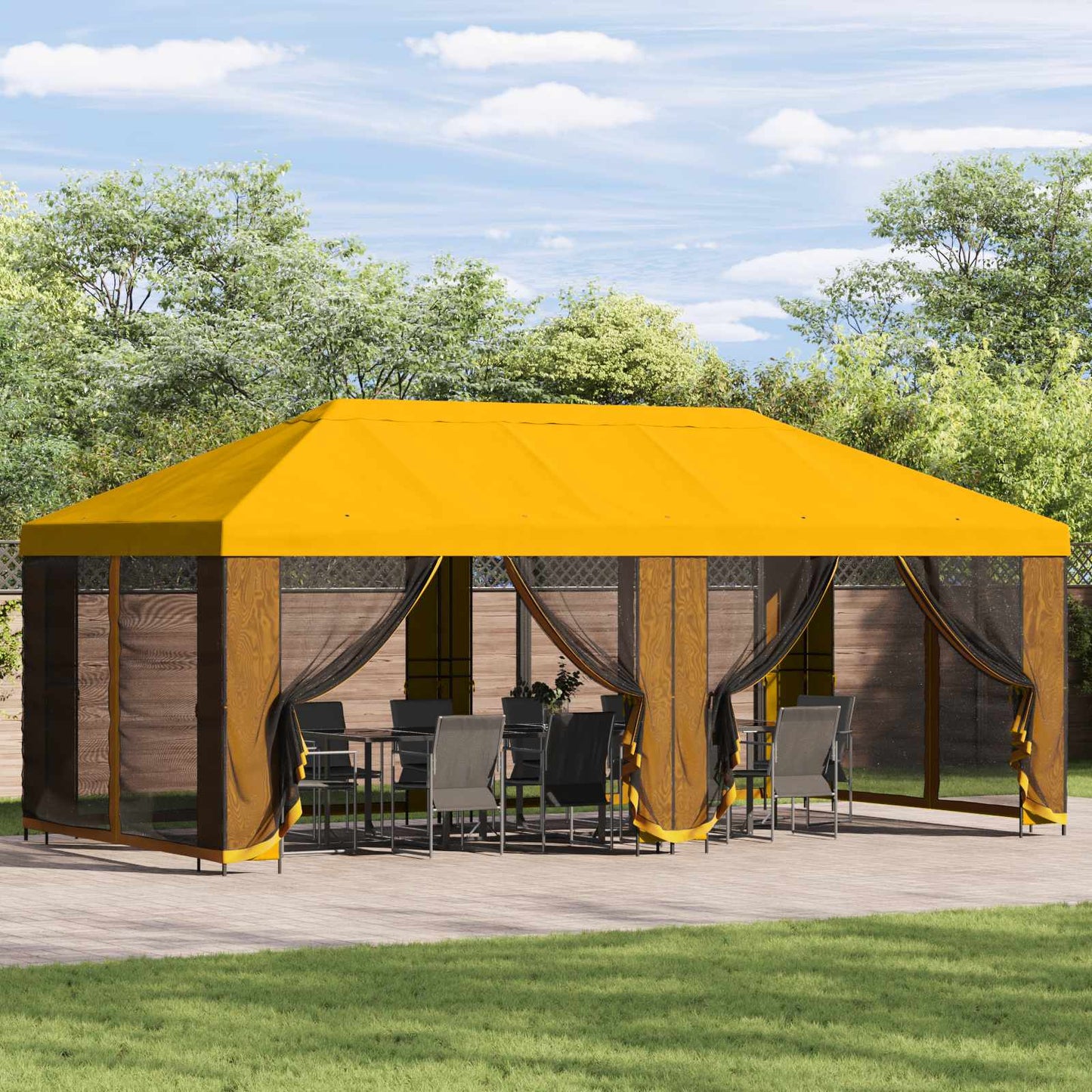 Gazebo Hoes met Zijwanden Geel 600,5 x 300,5 cm Polyester is nu te koop bij PeponiXL, paradijselijk wonen!
