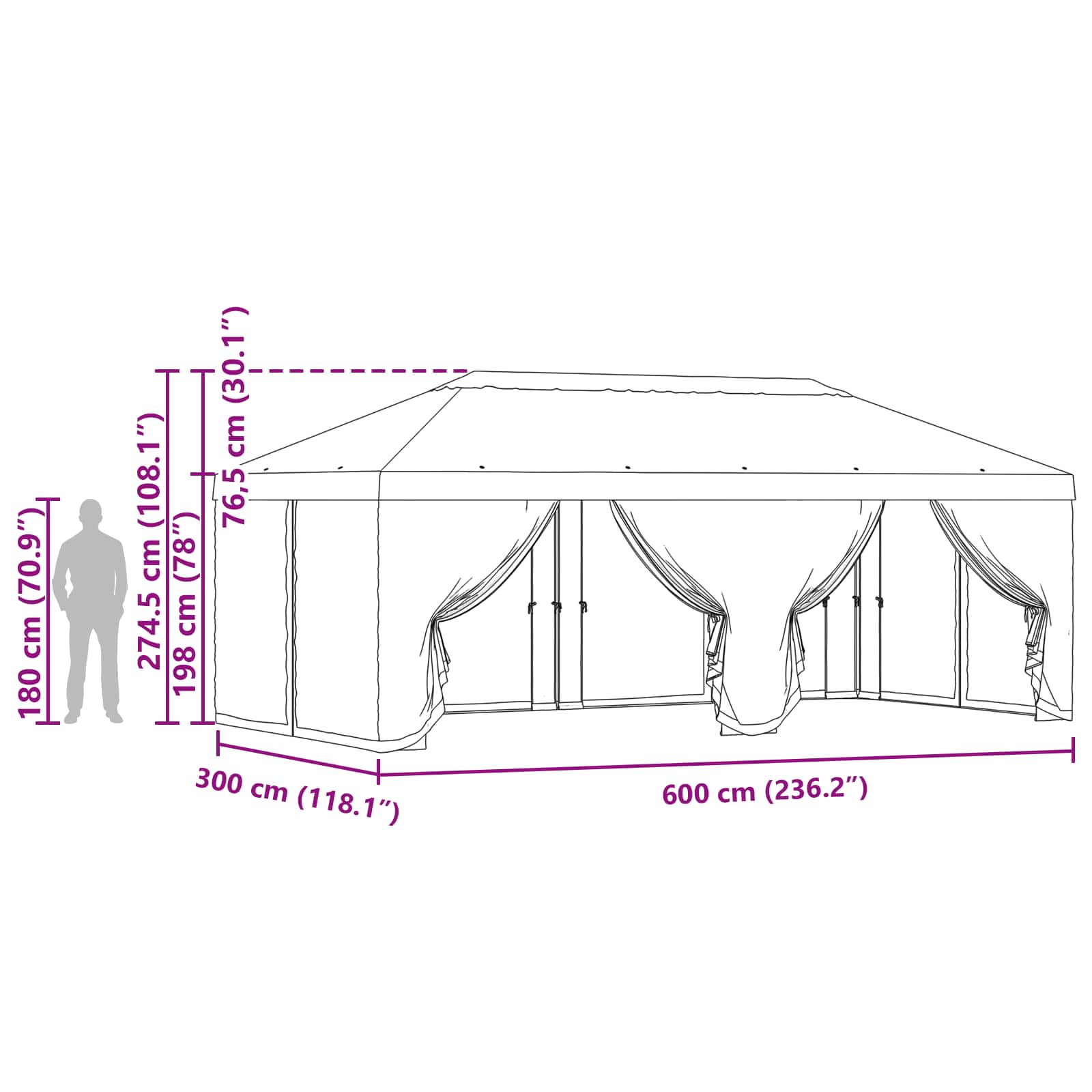 Gazebo Hoes met Zijwanden Geel 600,5 x 300,5 cm Polyester is nu te koop bij PeponiXL, paradijselijk wonen!