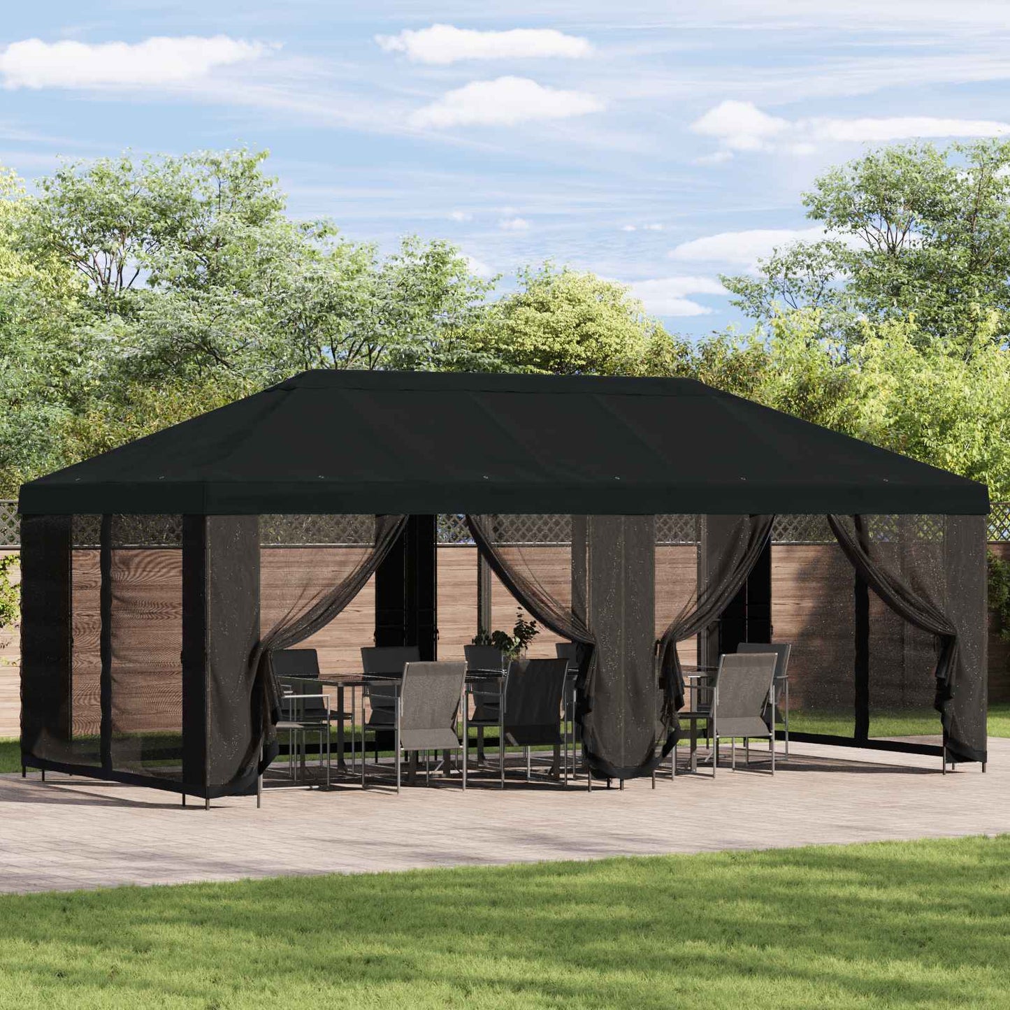 Gazebo Hoes met Zijwanden Zwart 600,5 x 300,5 cm Polyester is nu te koop bij PeponiXL, paradijselijk wonen!
