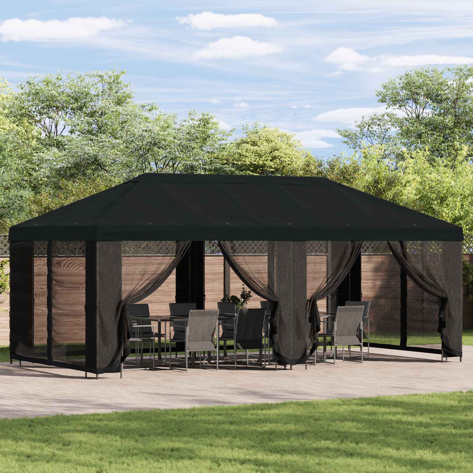 Gazebo Hoes met Zijwanden Zwart 600,5 x 300,5 cm Polyester is nu te koop bij PeponiXL, paradijselijk wonen!