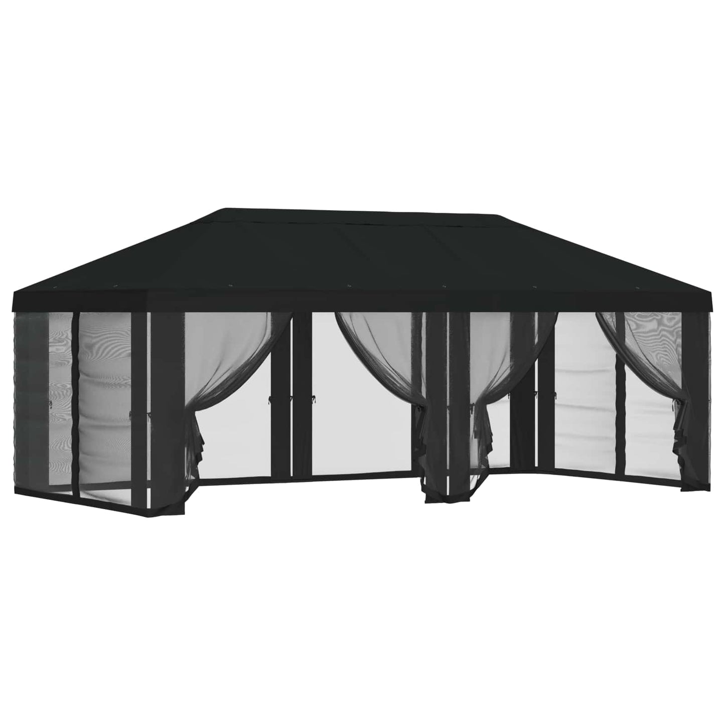Gazebo Hoes met Zijwanden Zwart 600,5 x 300,5 cm Polyester is nu te koop bij PeponiXL, paradijselijk wonen!