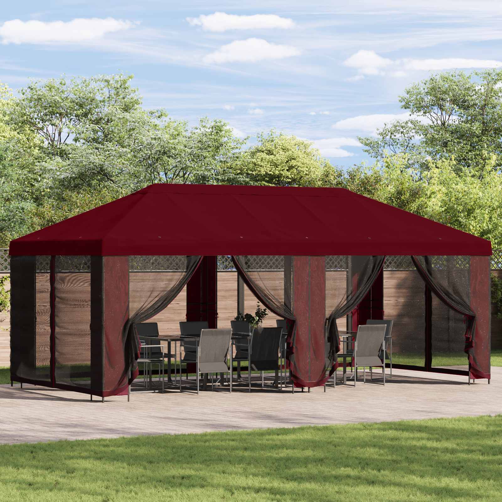 Gazebo Hoes met Zijwanden Bordeauxrood 600,5 x 300,5 cm is nu te koop bij PeponiXL, paradijselijk wonen!