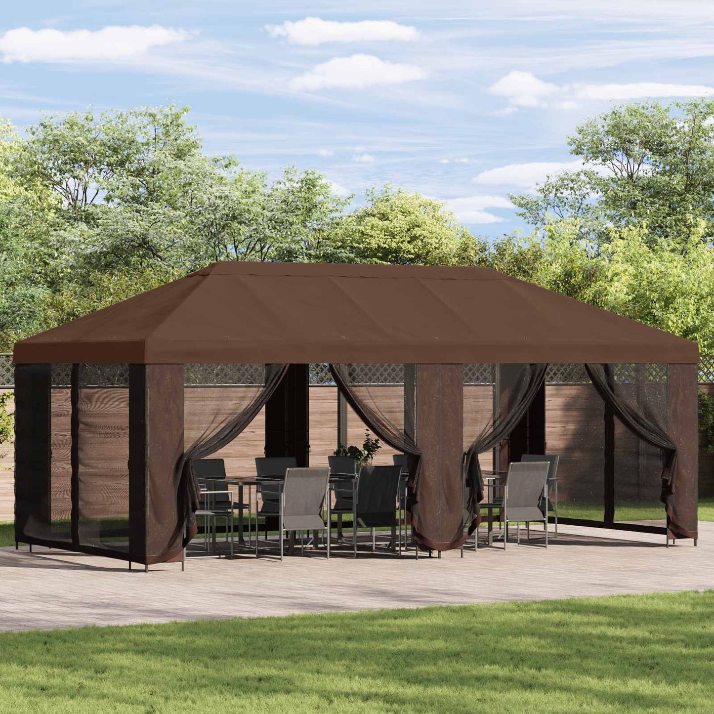 Gazebo Hoes met Zijwanden Bruin 600,5 x 300,5 cm Polyester is nu te koop bij PeponiXL, paradijselijk wonen!