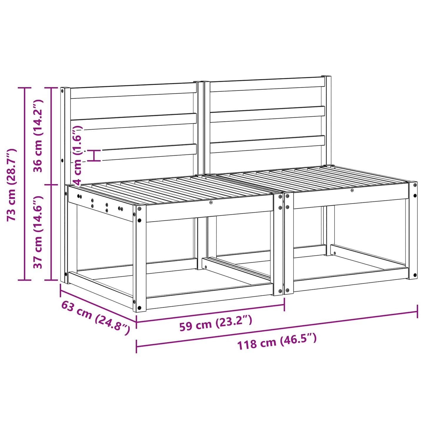 2 Stuk Buiten Midden Sofa Massief Acaciahout Naturel is nu te koop bij PeponiXL, paradijselijk wonen!