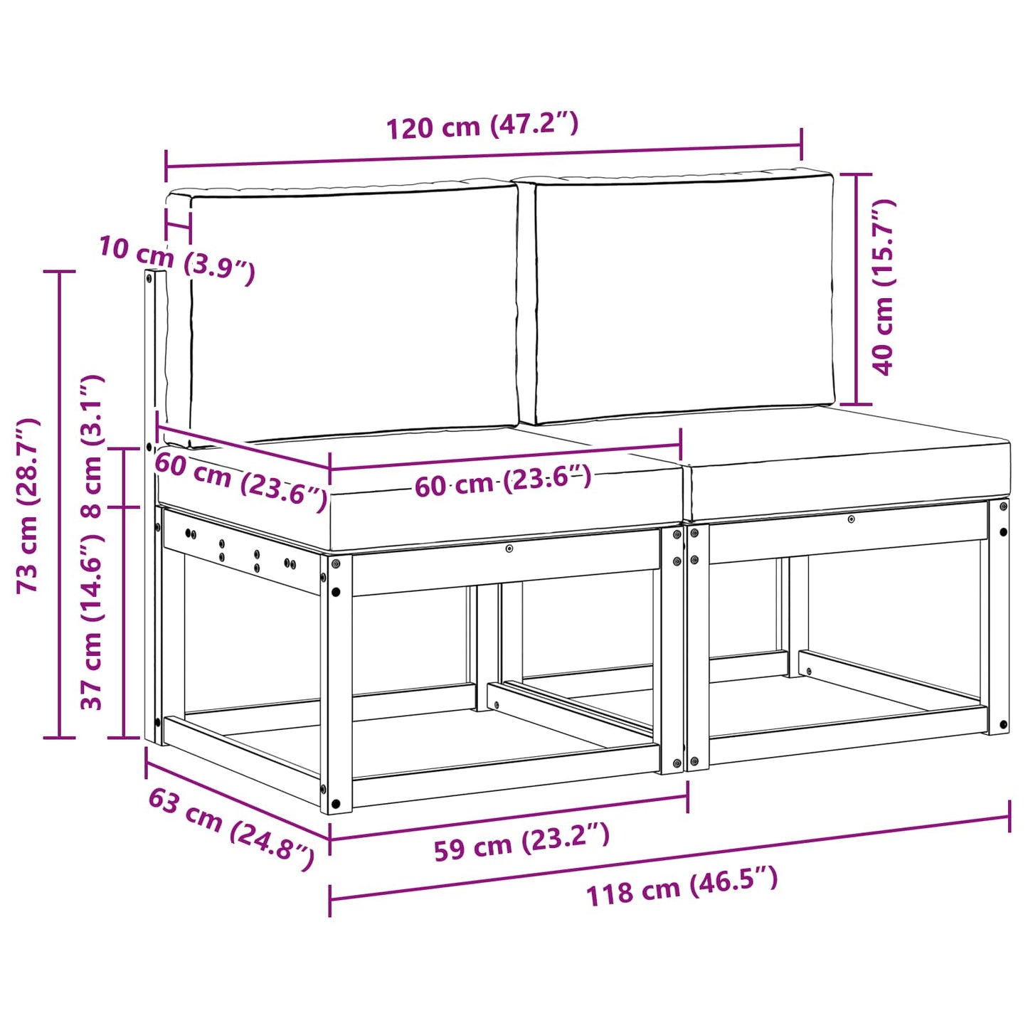 2 Stuk Buiten Midden Sofa Massief Acaciahout Naturel is nu te koop bij PeponiXL, paradijselijk wonen!
