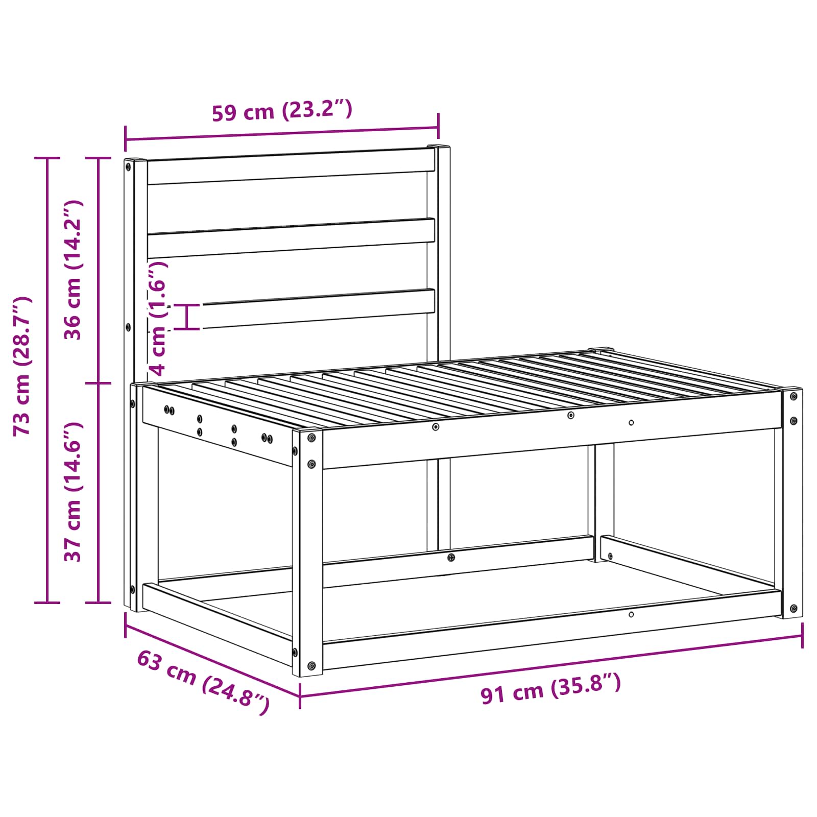 Buiten Eind Sofa Naturel 91 x 63 x 73 cm Massief Acaciahout is nu te koop bij PeponiXL, paradijselijk wonen!
