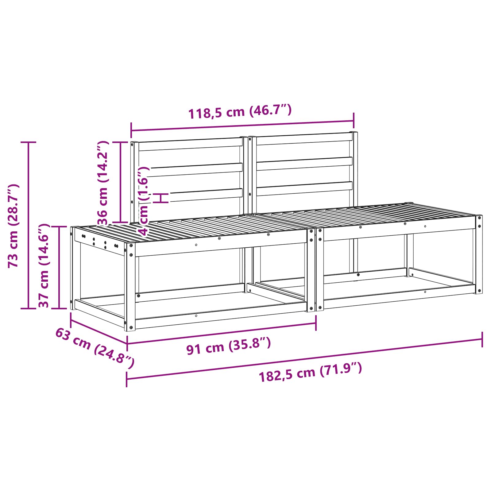 Buiten Eind Sofa 2 Stuk Naturel 182,5 x 63 x 73 cm is nu te koop bij PeponiXL, paradijselijk wonen!