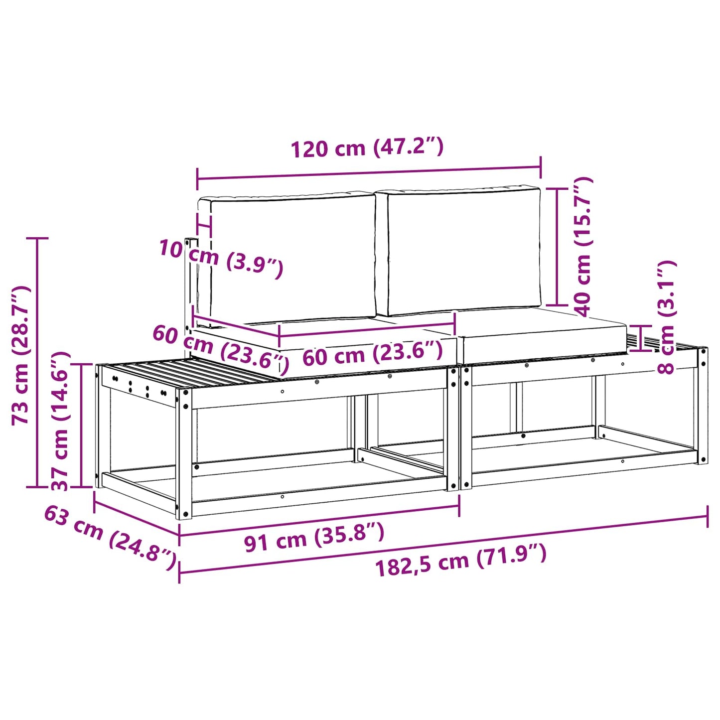 Buiten Eind Sofa met kussen 2 Stuk Natuurlijk en Lichtgrijs is nu te koop bij PeponiXL, paradijselijk wonen!