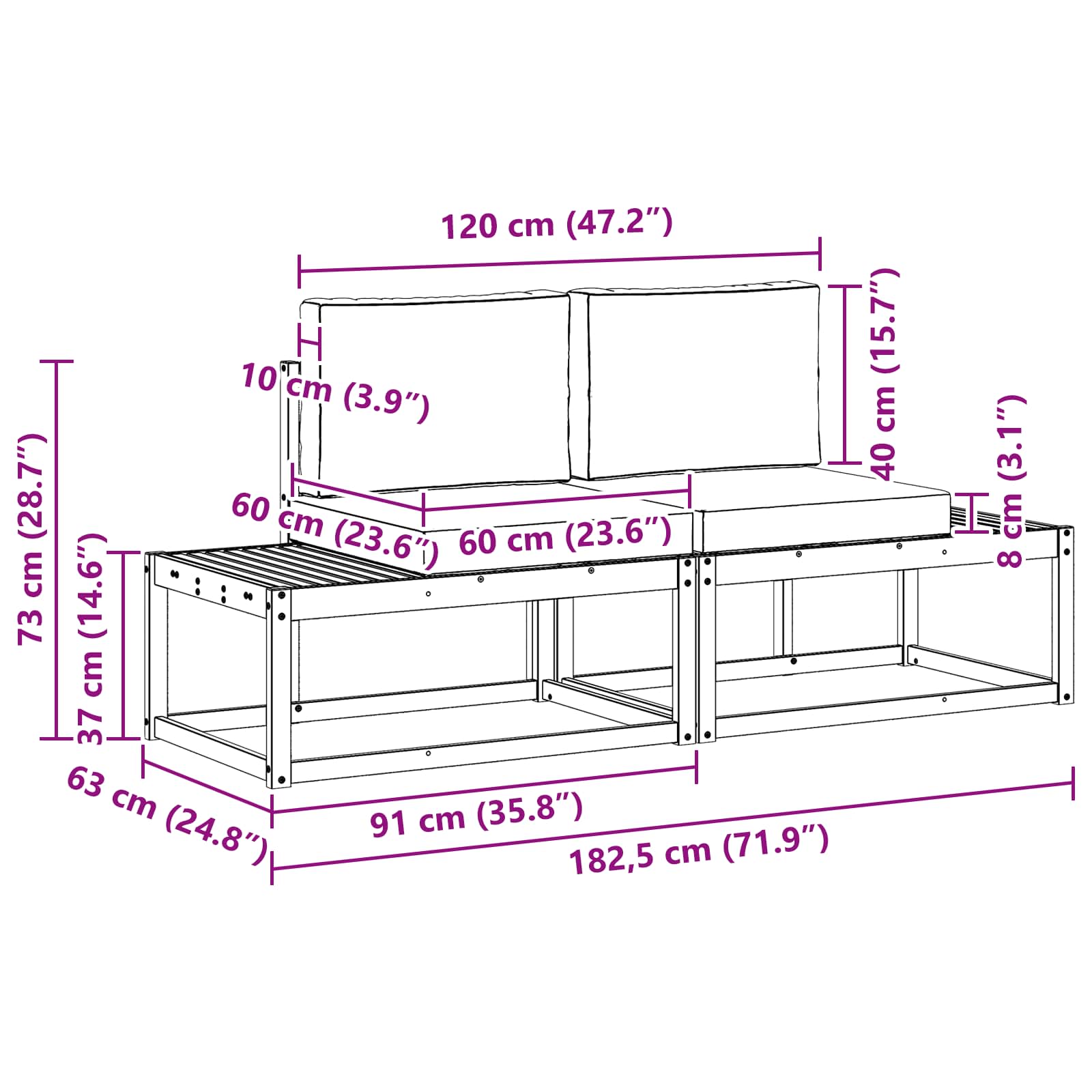 Buiten Eind Sofa met kussen 2 Stuk Natuurlijk en Lichtgrijs is nu te koop bij PeponiXL, paradijselijk wonen!