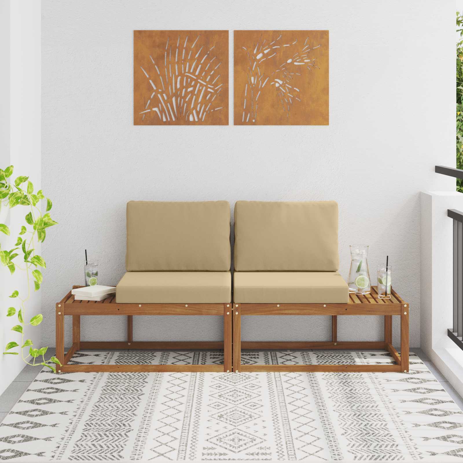 Buiten Eind Sofa 2 Stuk Natuurlijk en Beige Massief Acaciahout is nu te koop bij PeponiXL, paradijselijk wonen!