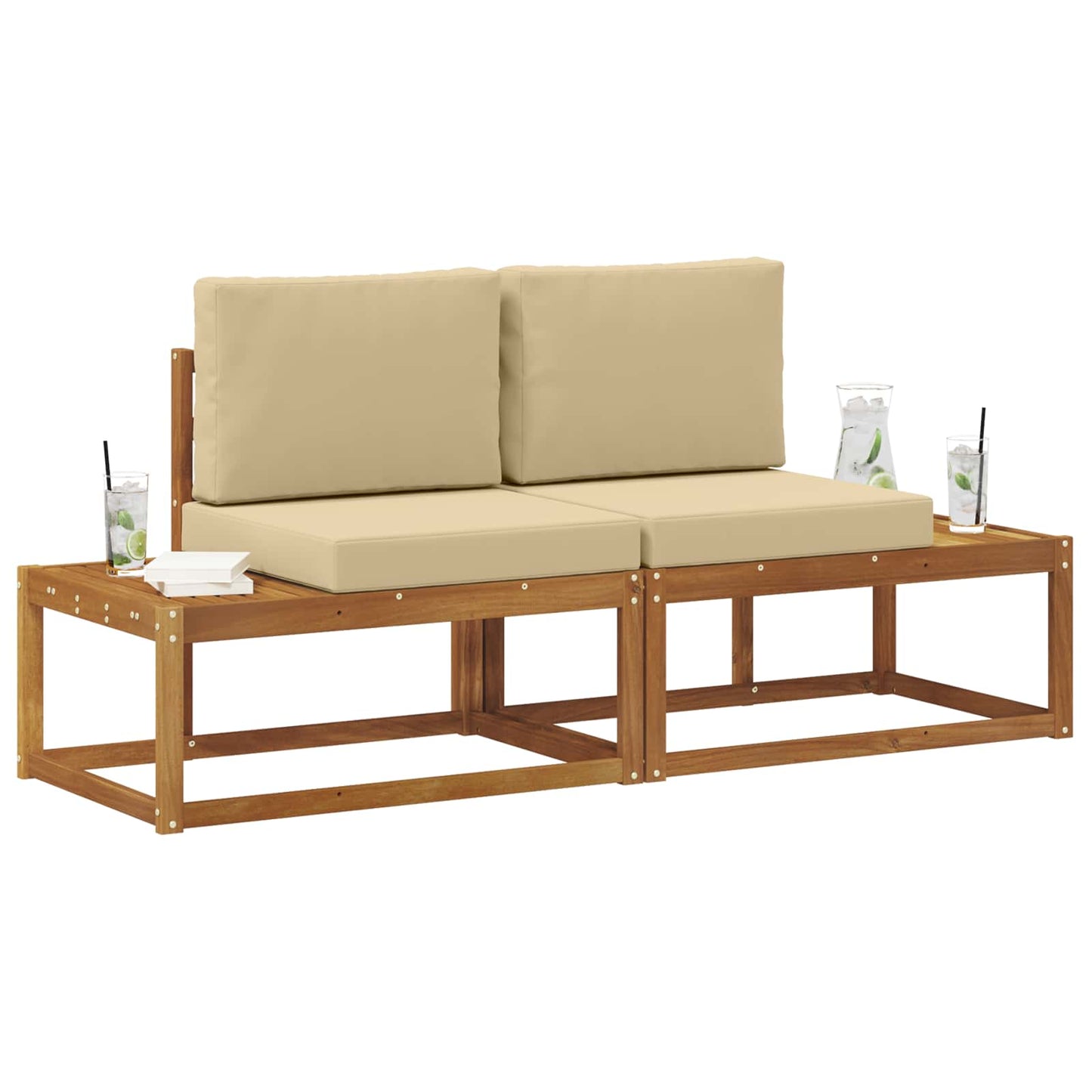 Buiten Eind Sofa 2 Stuk Natuurlijk en Beige Massief Acaciahout is nu te koop bij PeponiXL, paradijselijk wonen!