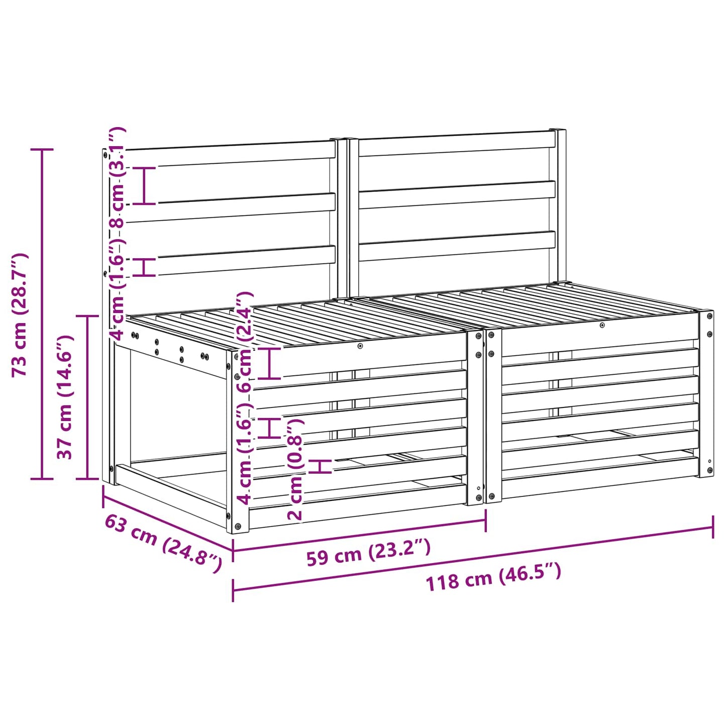 2 Stuk Buiten Midden Sofa Massief Acaciahout Naturel is nu te koop bij PeponiXL, paradijselijk wonen!