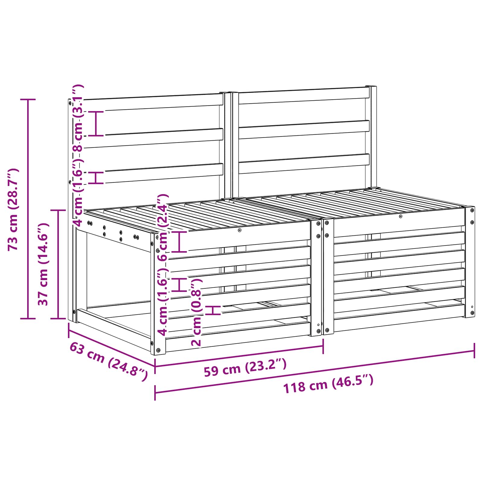 2 Stuk Buiten Midden Sofa Massief Acaciahout Naturel is nu te koop bij PeponiXL, paradijselijk wonen!