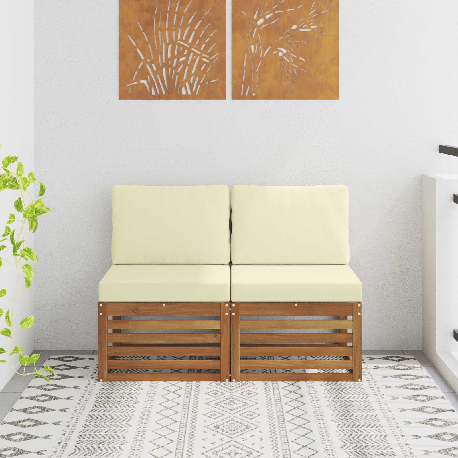 2 Stuk Buiten Midden Sofa Massief Acaciahout Naturel is nu te koop bij PeponiXL, paradijselijk wonen!