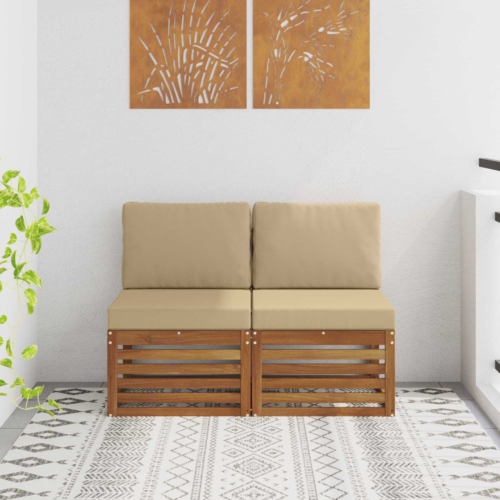 2 Stuk Buiten Midden Sofa Massief Acaciahout Naturel is nu te koop bij PeponiXL, paradijselijk wonen!