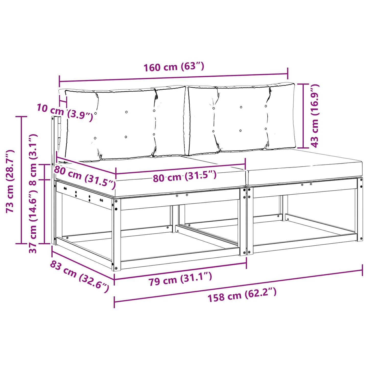 Buiten Midden Sofa met kussen 2 Stuk Naturel is nu te koop bij PeponiXL, paradijselijk wonen!