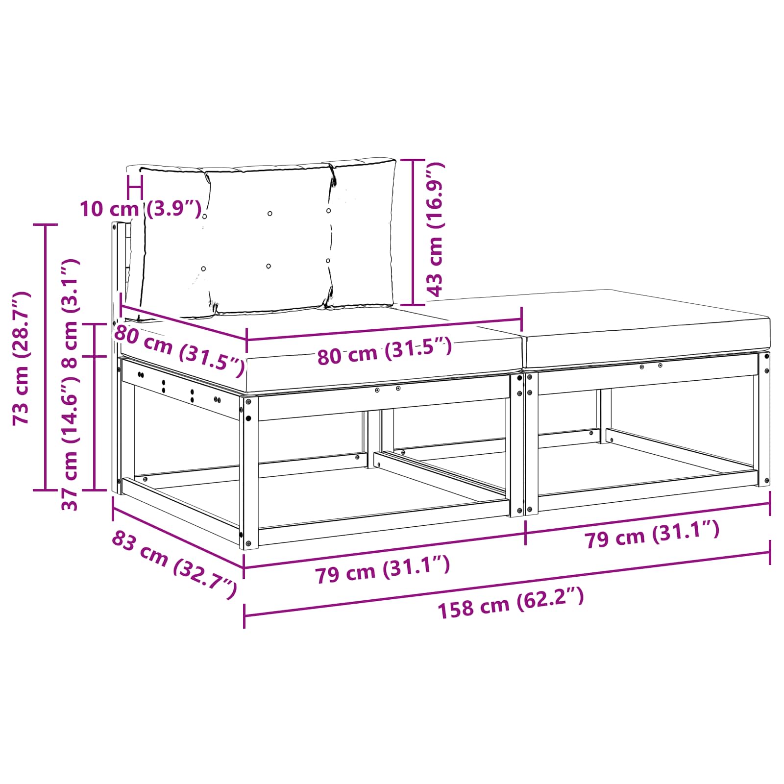 Sectie Sofa Eenheden met kussen 2 Stuk Naturel is nu te koop bij PeponiXL, paradijselijk wonen!