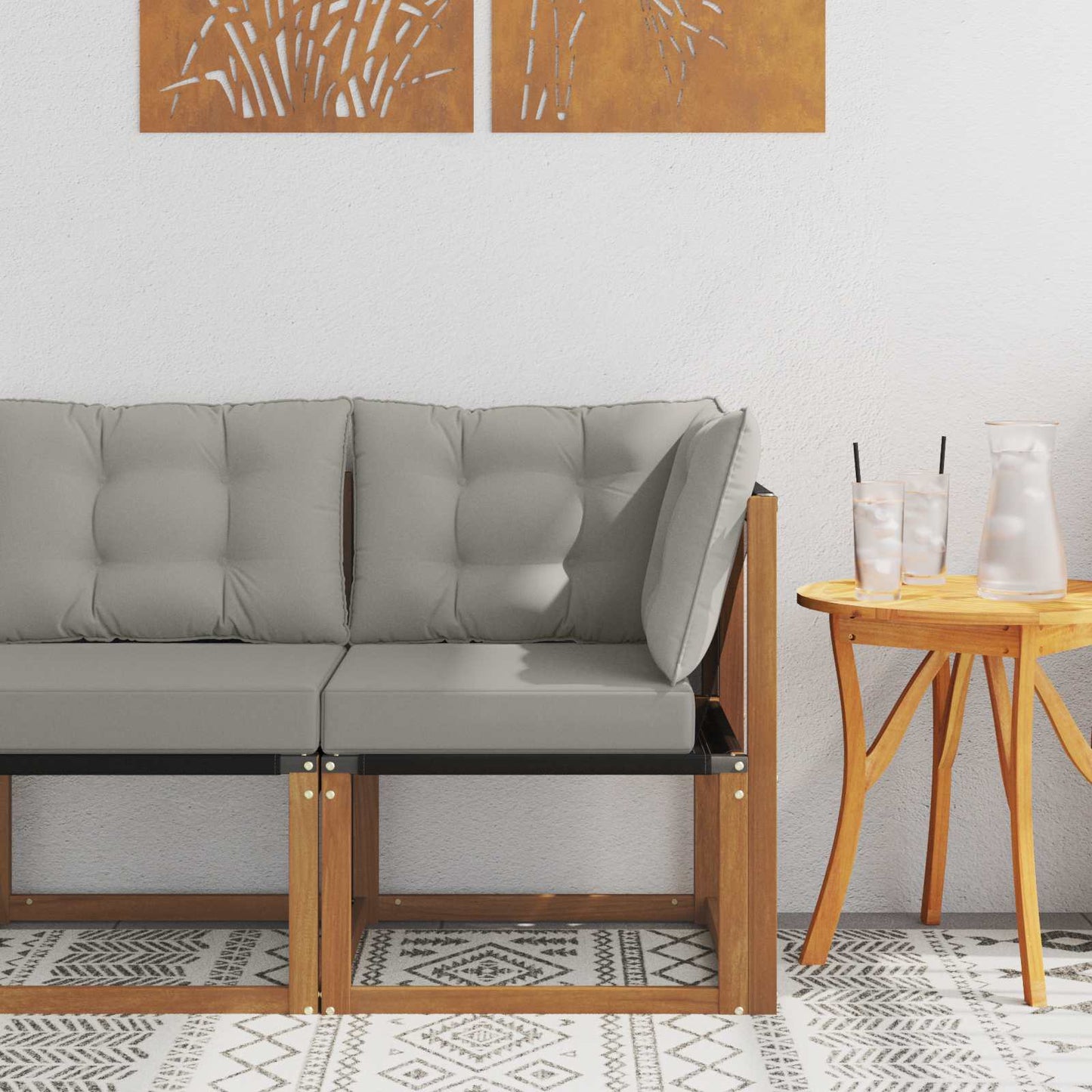 Buiten Hoek Sofa Massief acaciahout en Textilene Stof Naturel is nu te koop bij PeponiXL, paradijselijk wonen!
