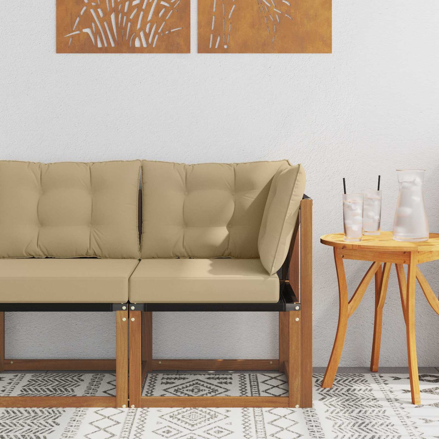 Buiten Hoek Sofa Massief acaciahout en Textilene Stof Naturel is nu te koop bij PeponiXL, paradijselijk wonen!
