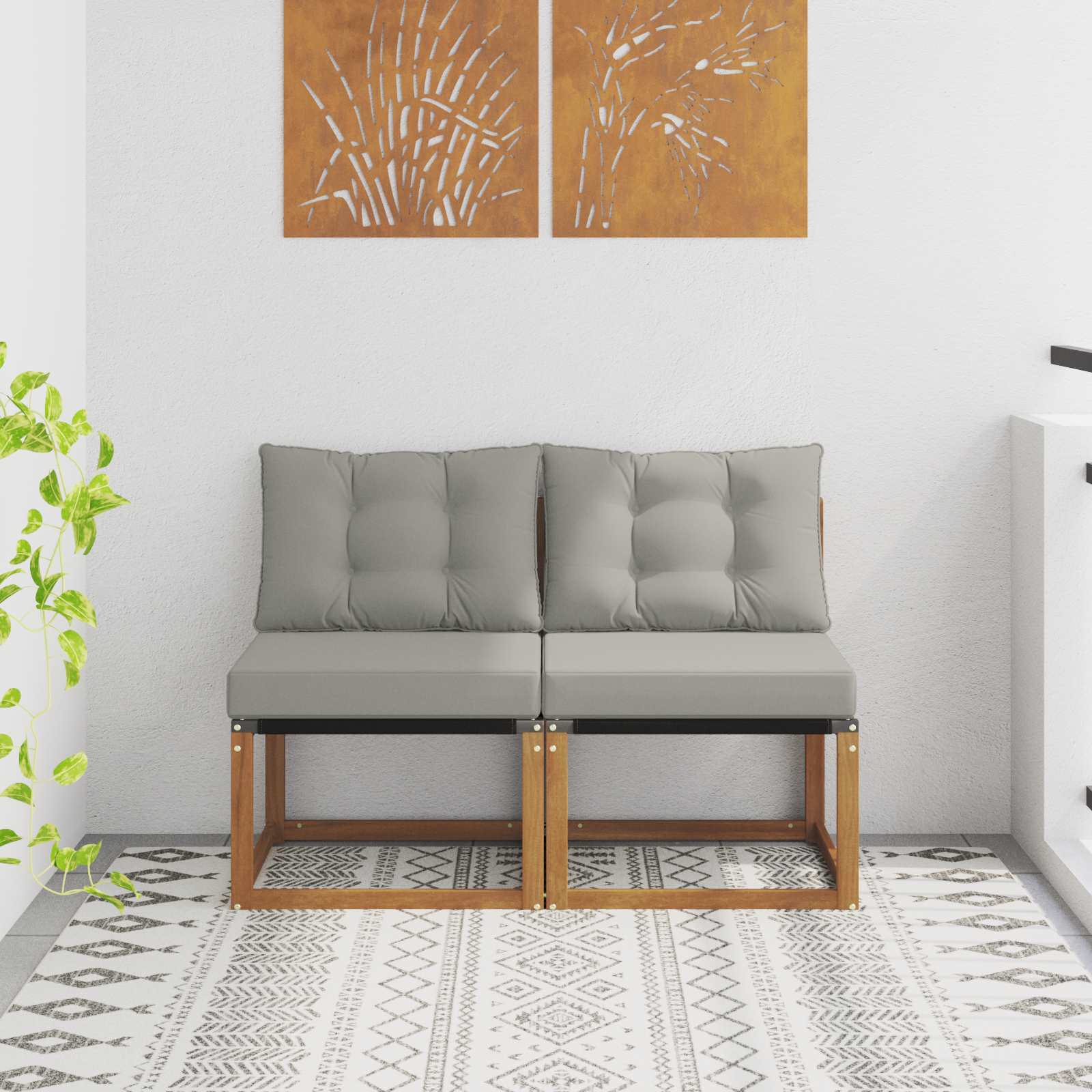 2 Stuk Buitenzitmiddelsofa Massief acaciahout en Textilene Stof is nu te koop bij PeponiXL, paradijselijk wonen!