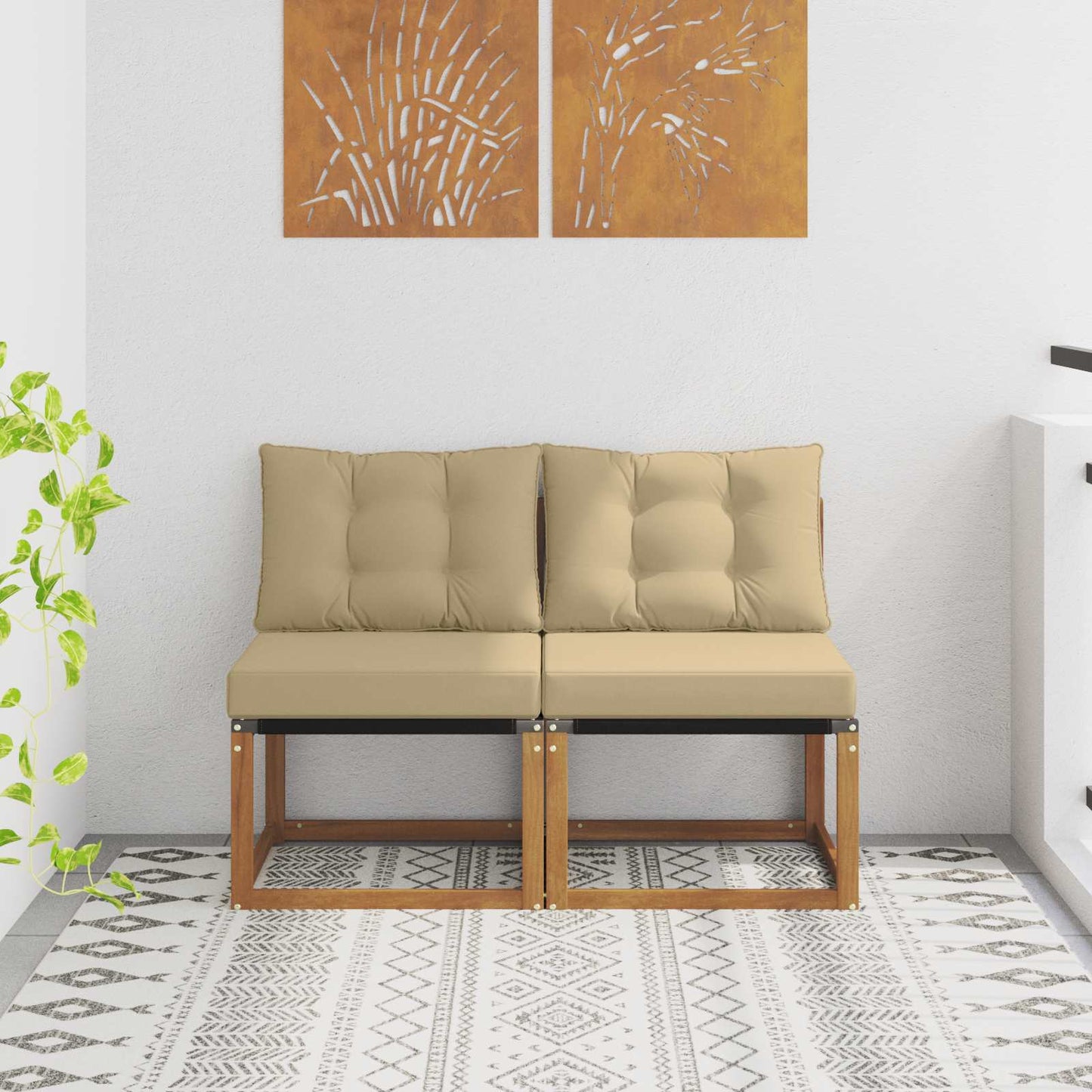 2 Stuk Buitenzitmiddelsofa Massief acaciahout en Textilene Stof is nu te koop bij PeponiXL, paradijselijk wonen!