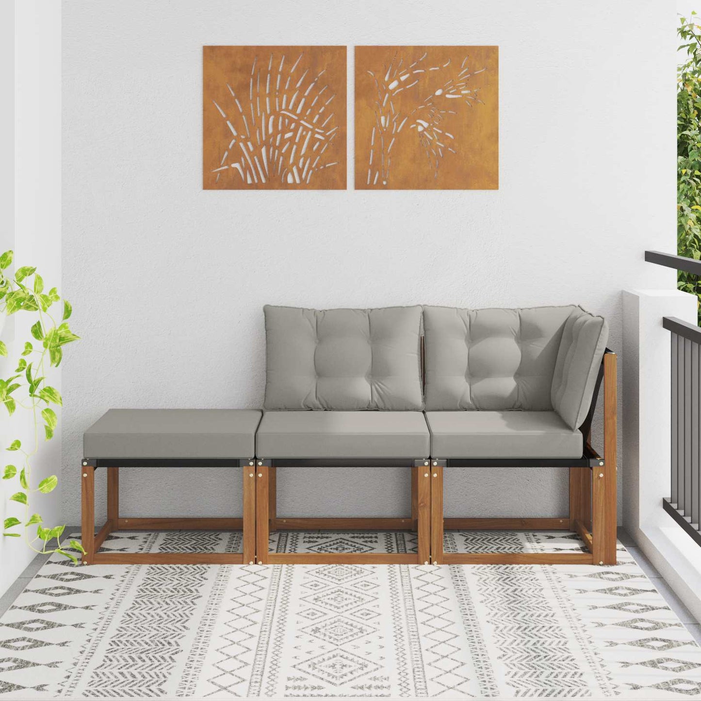 Modulaire buitensofa eenheden 3 Stuk Natuurlijk en Lichtgrijs is nu te koop bij PeponiXL, paradijselijk wonen!