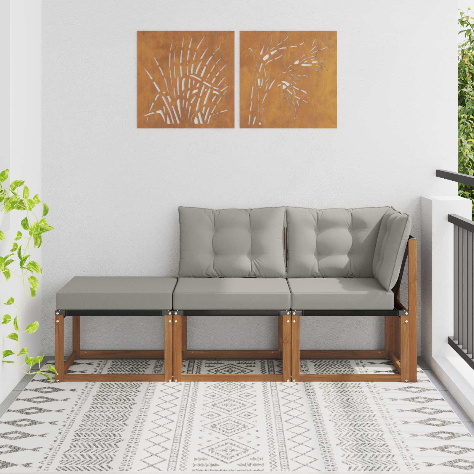 Modulaire buitensofa eenheden 3 Stuk Natuurlijk en Lichtgrijs is nu te koop bij PeponiXL, paradijselijk wonen!