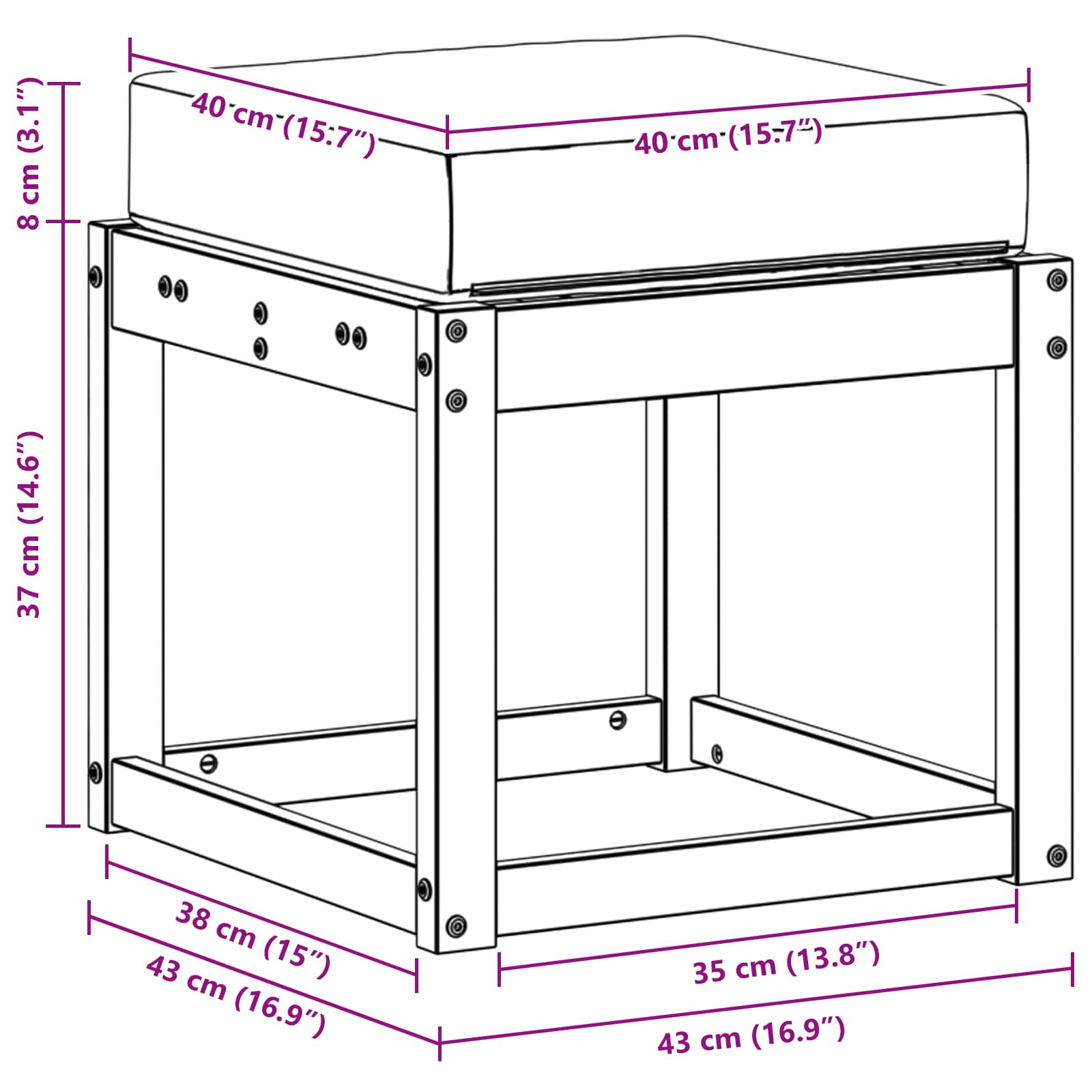 Stoelbank met kussen Natuurlijk en Antraciet 43 x 43 x 37 cm is nu te koop bij PeponiXL, paradijselijk wonen!